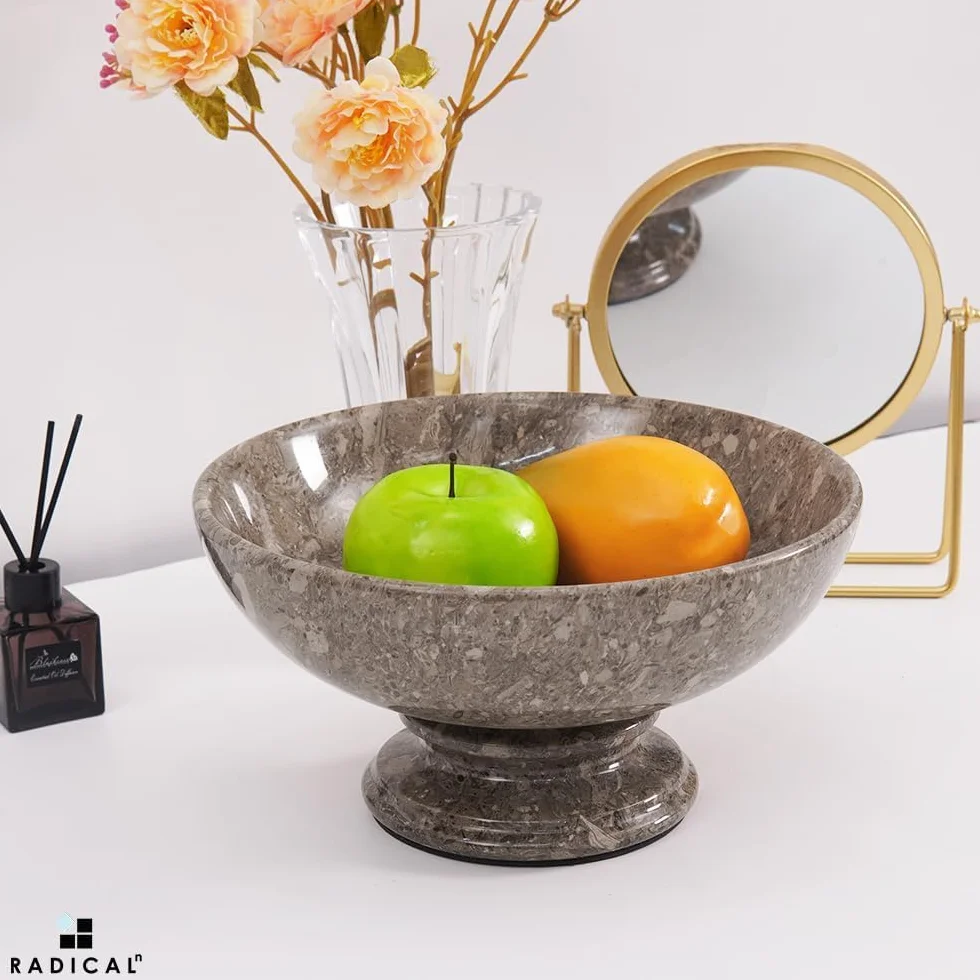 Radicaln Coupe à fruits Marble Oceanic 25 cm, faite main, pour la décoration du comptoir de cuisine, la table à manger et autres accessoires de cuisine