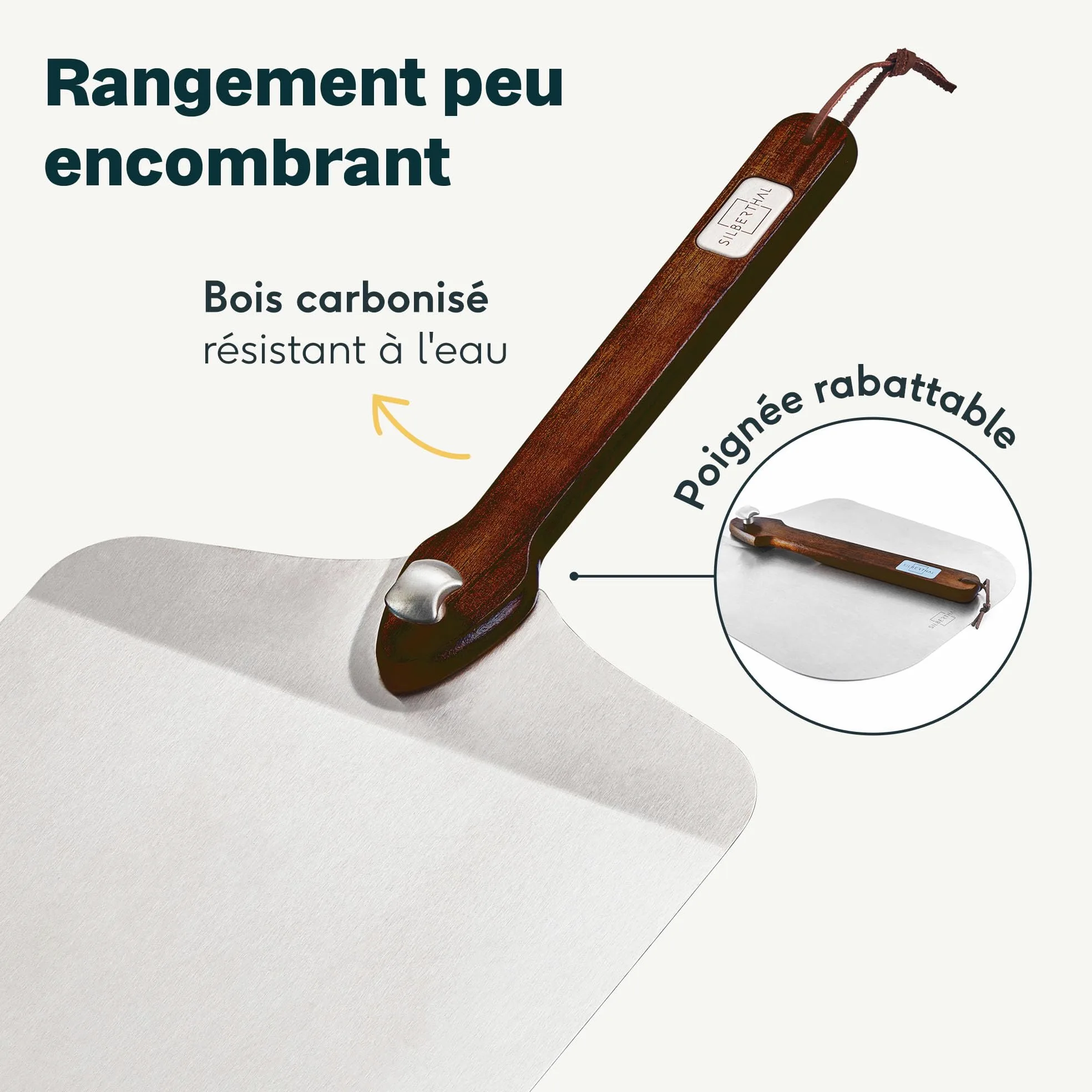 SILBERTHAL Set pierre à pizza 4 pièces – Pelle à pizza en acier inoxydable avec pierre à pizza, roulette à pizza 32 cm & planche de service