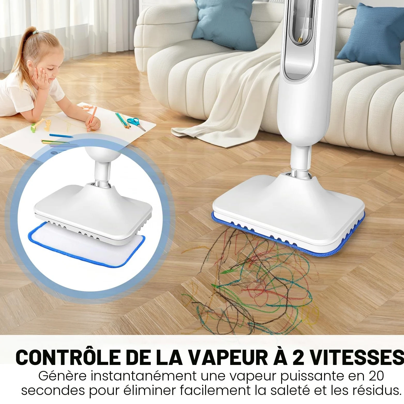 Nettoyeur Vapeur Électrique à Main pour Sol et Tapis 3500W 2 Vitesses Lucn