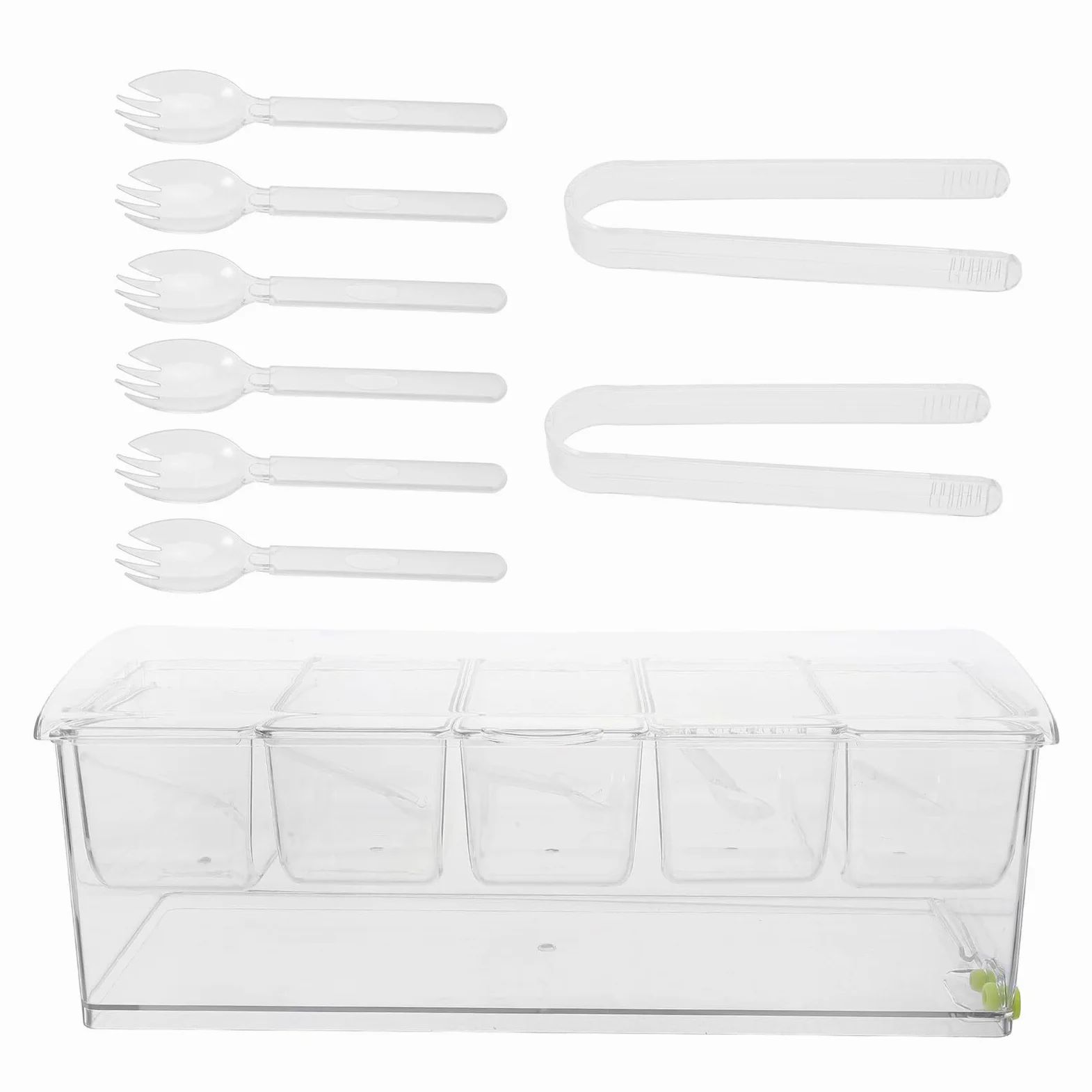 Plateau à Condiments Réfrigéré en Plastique Transparent 5 Compartiments avec Couvercle Plateau à Garnitures pour Bar et Buffet Service de Fruits Légumes et Sauces pour