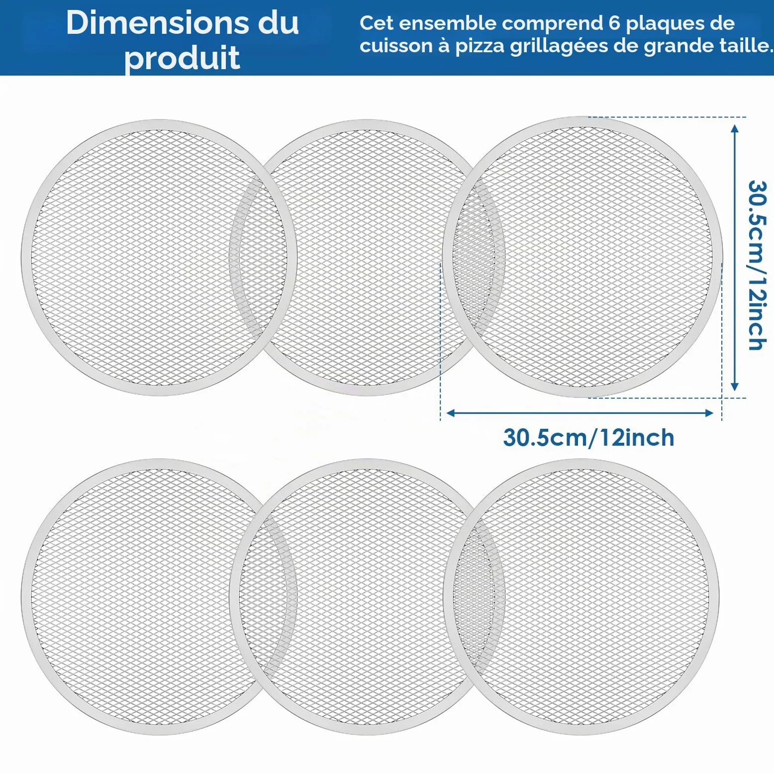 Lot de 6 grilles à pizza perforées antiadhésives de 30,5 cm - Rondes avec revêtement antiadhésif - Résistantes à la température - Réutilisables