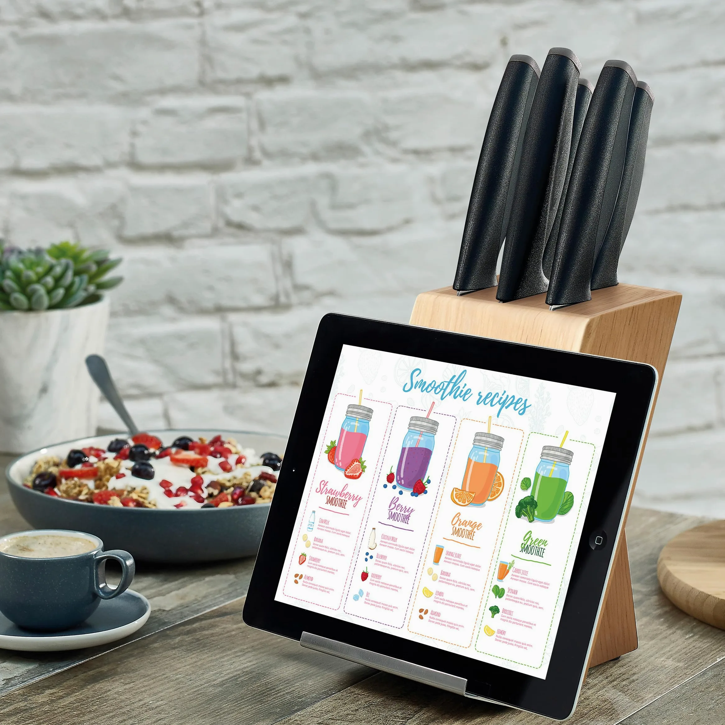 Richardson Sheffield - Bloc en bois naturel 5 couteaux de cuisine avec porte tablette - Advantage - Acier inoxydable 13 C, Finition Satinée - Inox