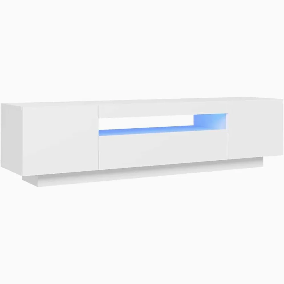 vidaXL Meuble TV avec éclairage LED, Blanc, 160x35x40 cm, Panneaux de Bois, Support TV Jusqu’à 70", Buffet Bas avec étagères, Meuble Moderne de Salon,