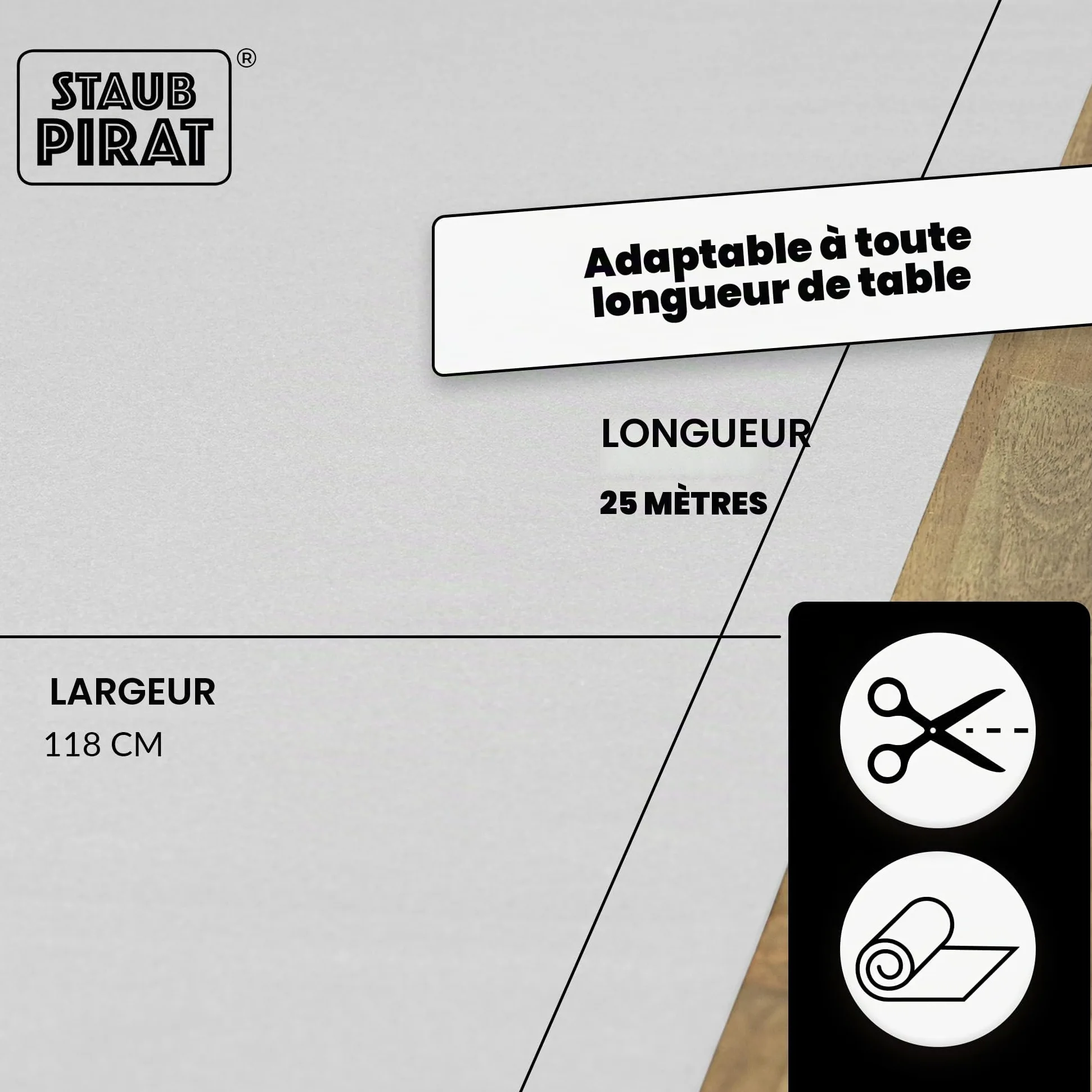 Airlaid Rouleau de nappe Blanc 118 cm x 25 m | Qualité gastronomique, 65 g/m², découpable, décoration facile pour fête, événement, Noël, anniversaire, Nouvel An
