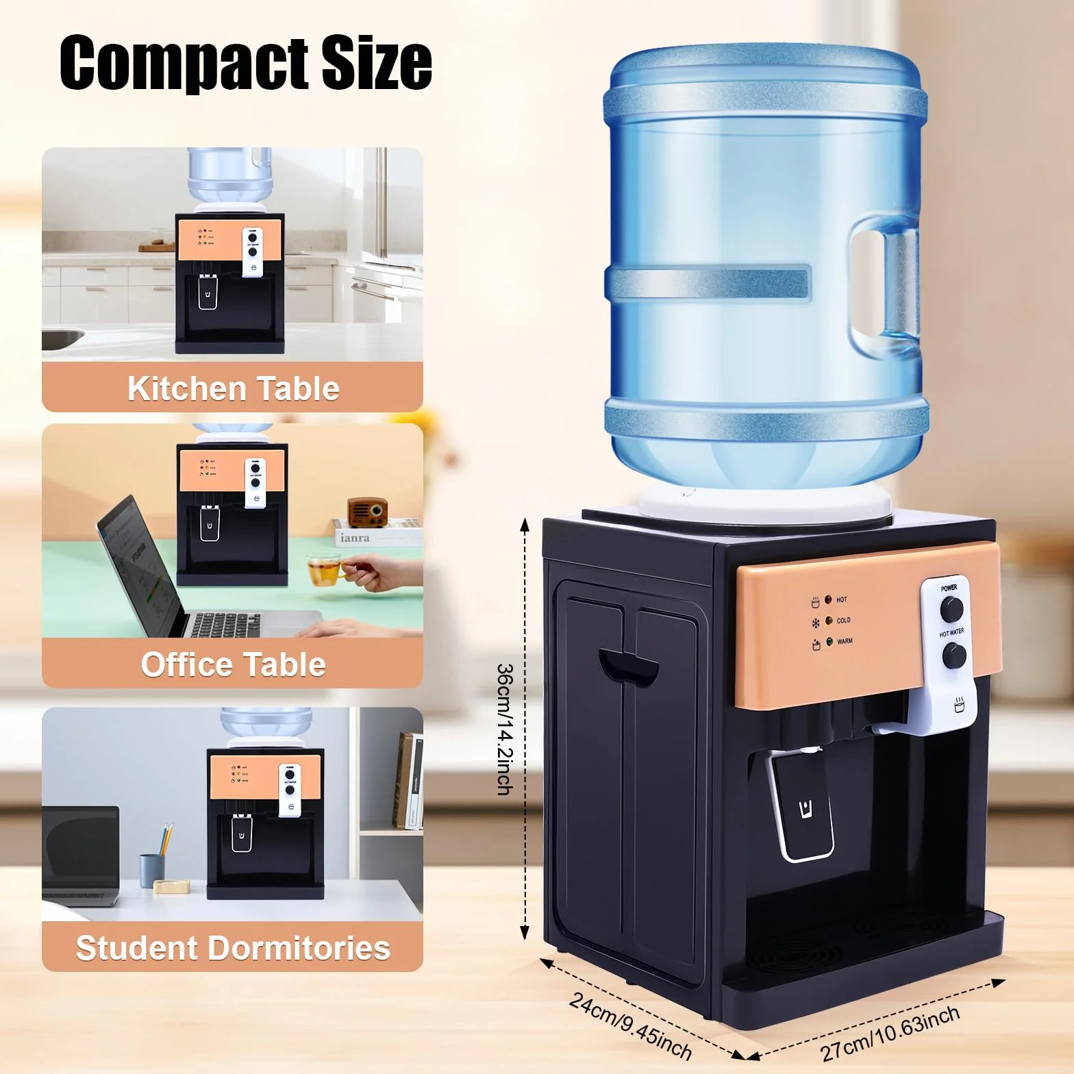 Distributeur d'eau électrique, mini distributeur de boissons chaud et froid avec revêtement en acier inoxydable de qualité alimentaire pour le bureau et la maison
