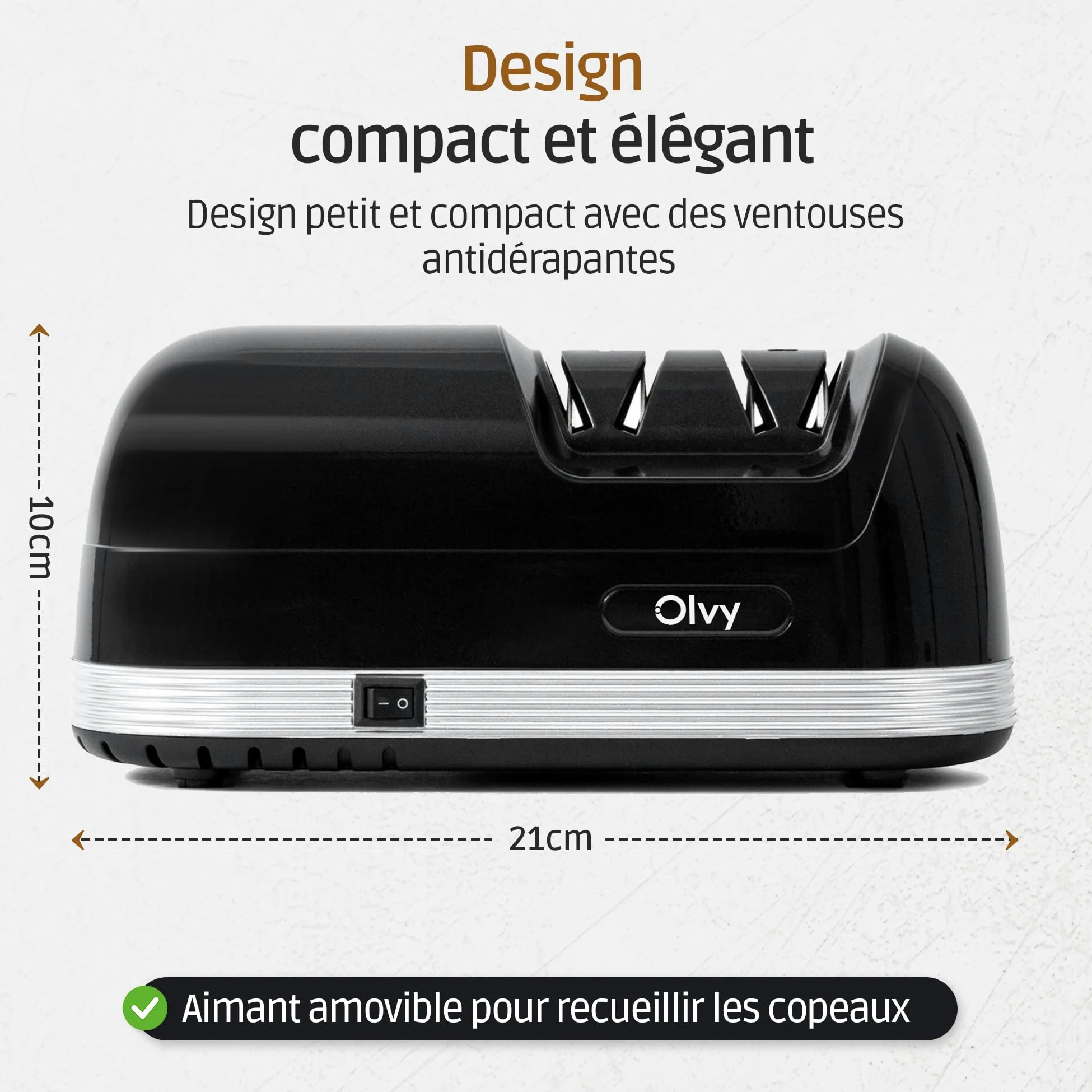 Olvy Aiguiseur Electrique de Couteau, Affûteur à Deux Niveaux, Eguiseur de Couteau Professionnel, Affûteur à meule diamant, Antidérapant rapide et silencieux, Noir