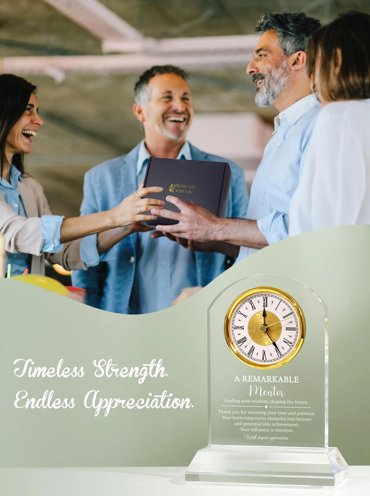 Cadeau mentor pour homme et femme – Horloge de bureau souvenir, Thank You for Helping Me Grow, avec boîte cadeau et carte, décoration de bureau et d'intérieur, appréciation pour enseignant, patron