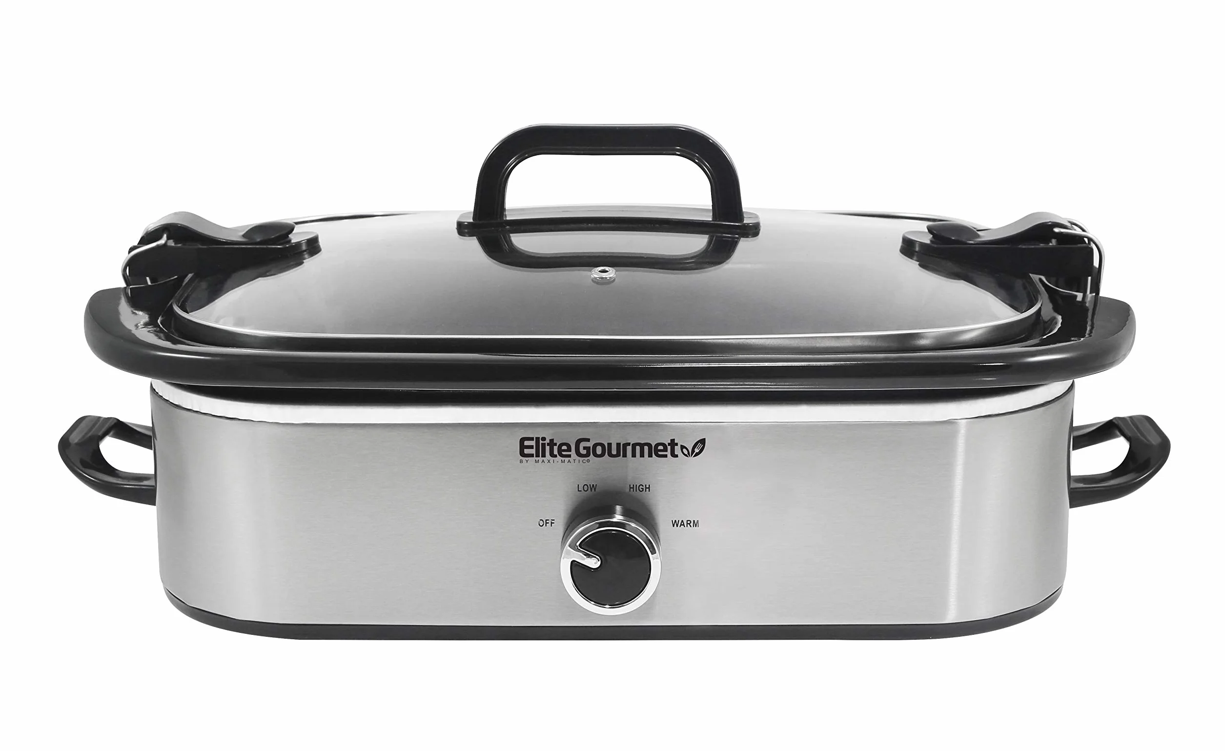 Elite Gourmet MST-5240SS Mijoteuse avec couvercle verrouillable, température réglable, fonction de maintien de la chaleur, passe au four et au lave-vaisselle, contenance 3,3 L, acier inoxydable