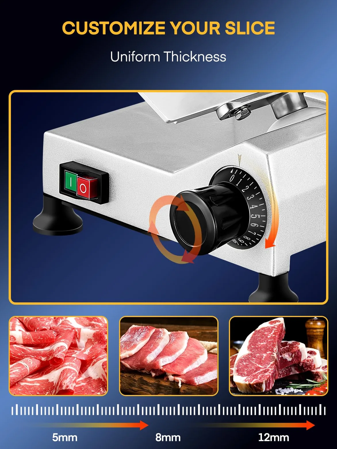 240W Trancheuse Électrique Commerciale à viande Trancheuse à Jambon Lame 254 mm 350-400 tr/min Trancheuse Charcuterie avec Lame en Acier Inoxydable pour Couper en Tranches Viande Fromage Légumes