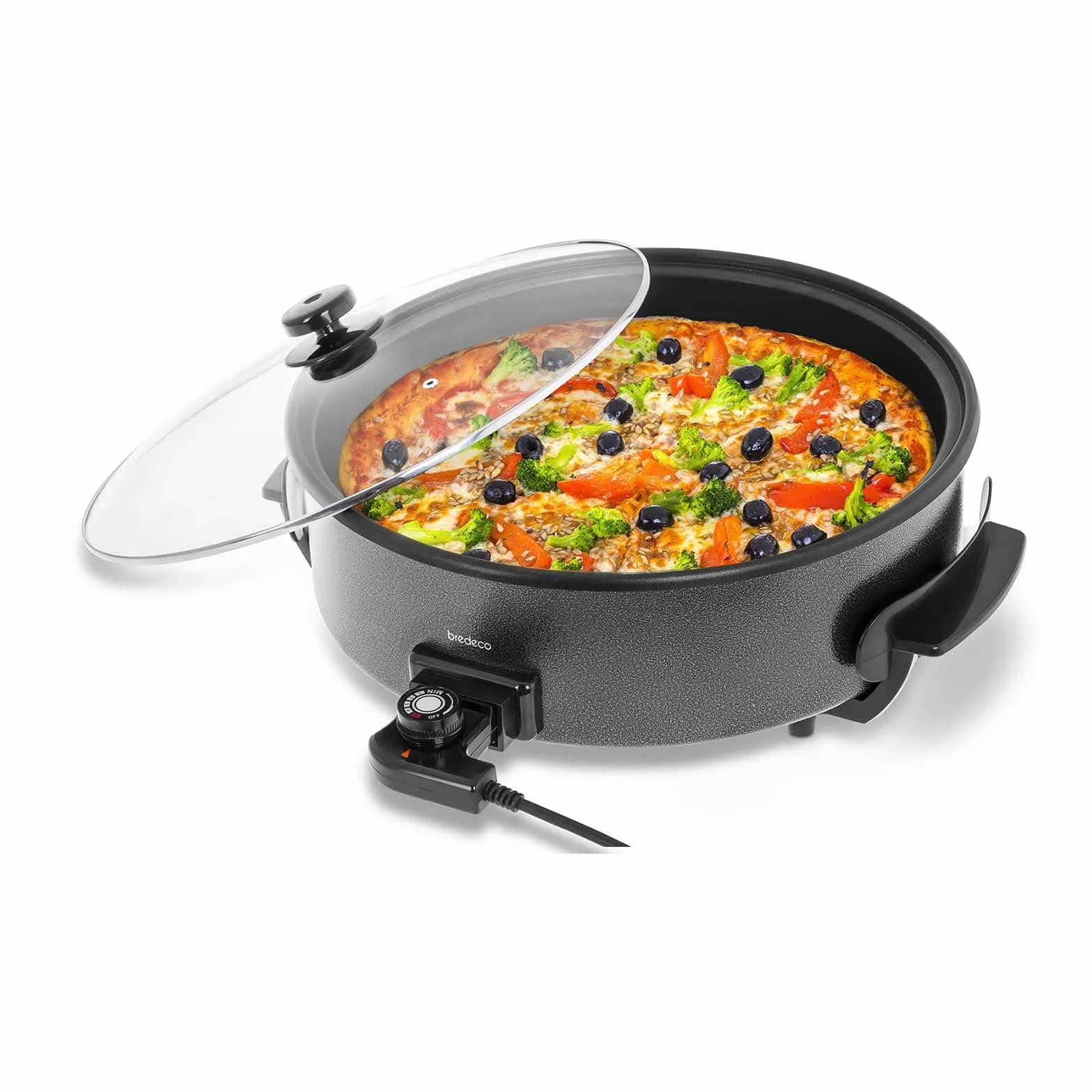 BCPP 40-9 Poêle Électrique avec Couvercle Poele a Paella Electrique (Ø 40 cm, 1400 W, Hauteur Bord 9 cm, Revêtement en Téflon) Noire