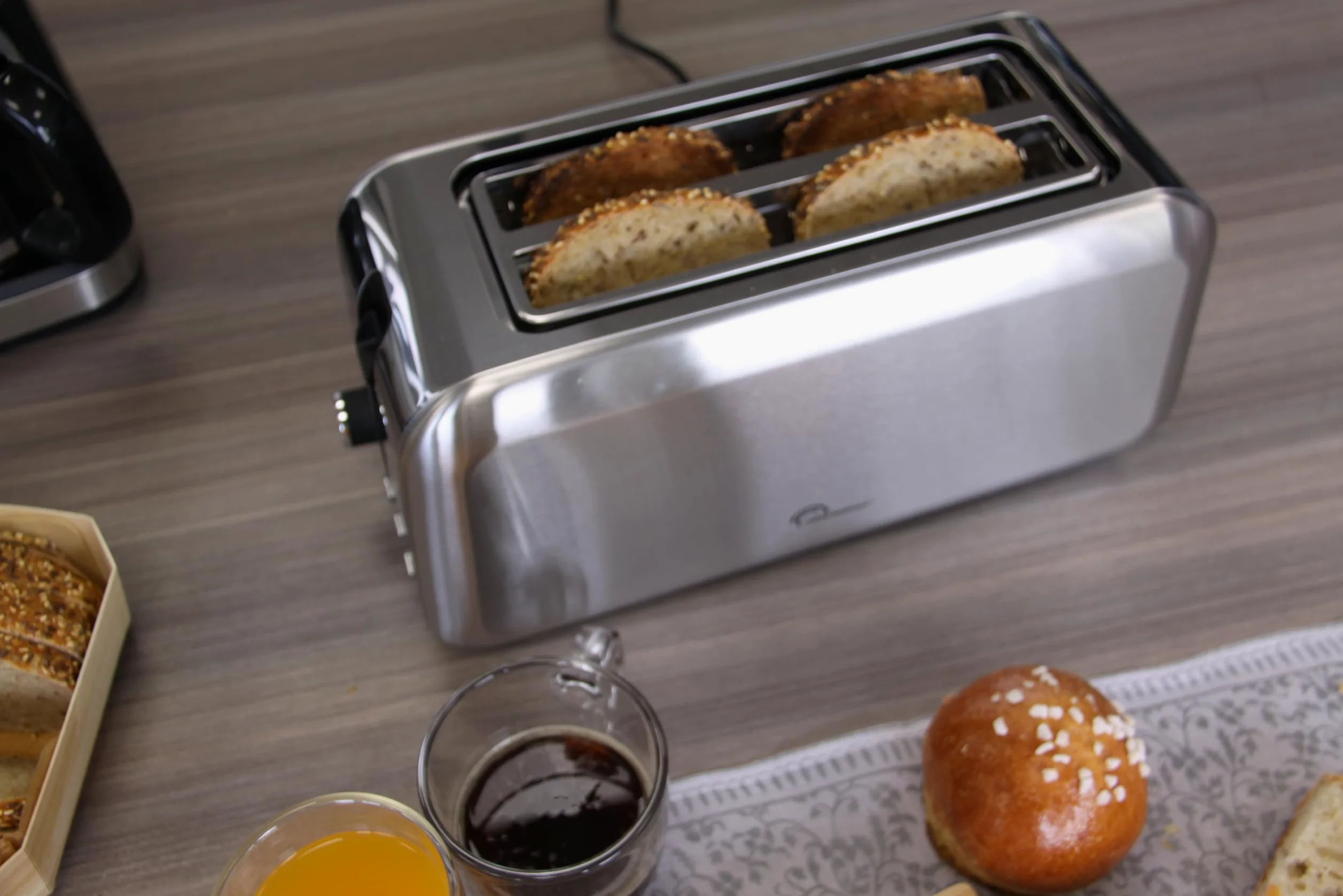 LITTLE BALANCE 8697 Dual Inox, Grille pain Toaster, 2 fentes longues pour 4 tranches de pain, Tiroir Ramasse-miettes, 1450 W, Tout Inox