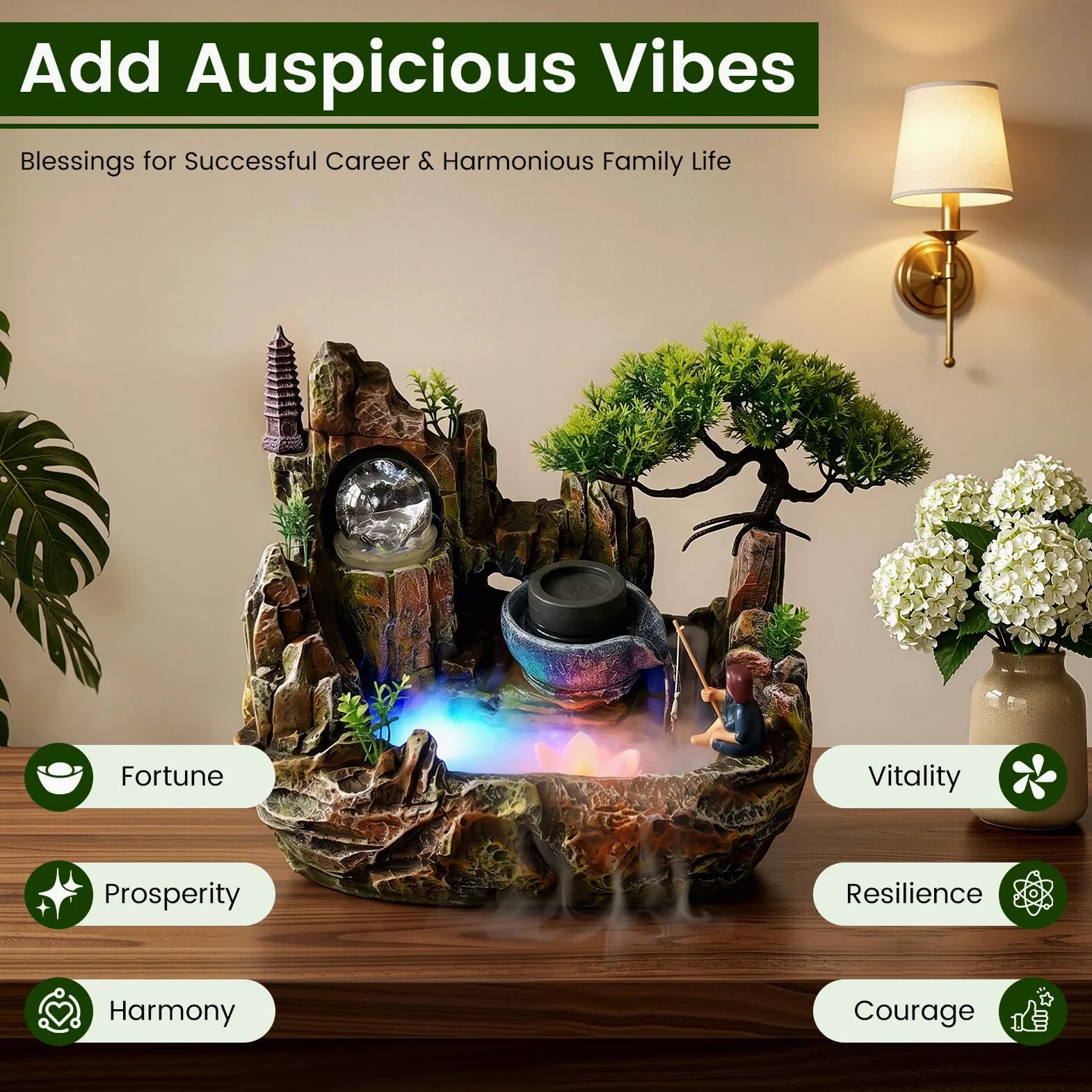 SHZICMY Éclairage de jardin en cascade - Plante verte - Décoration pour l'intérieur et le bureau