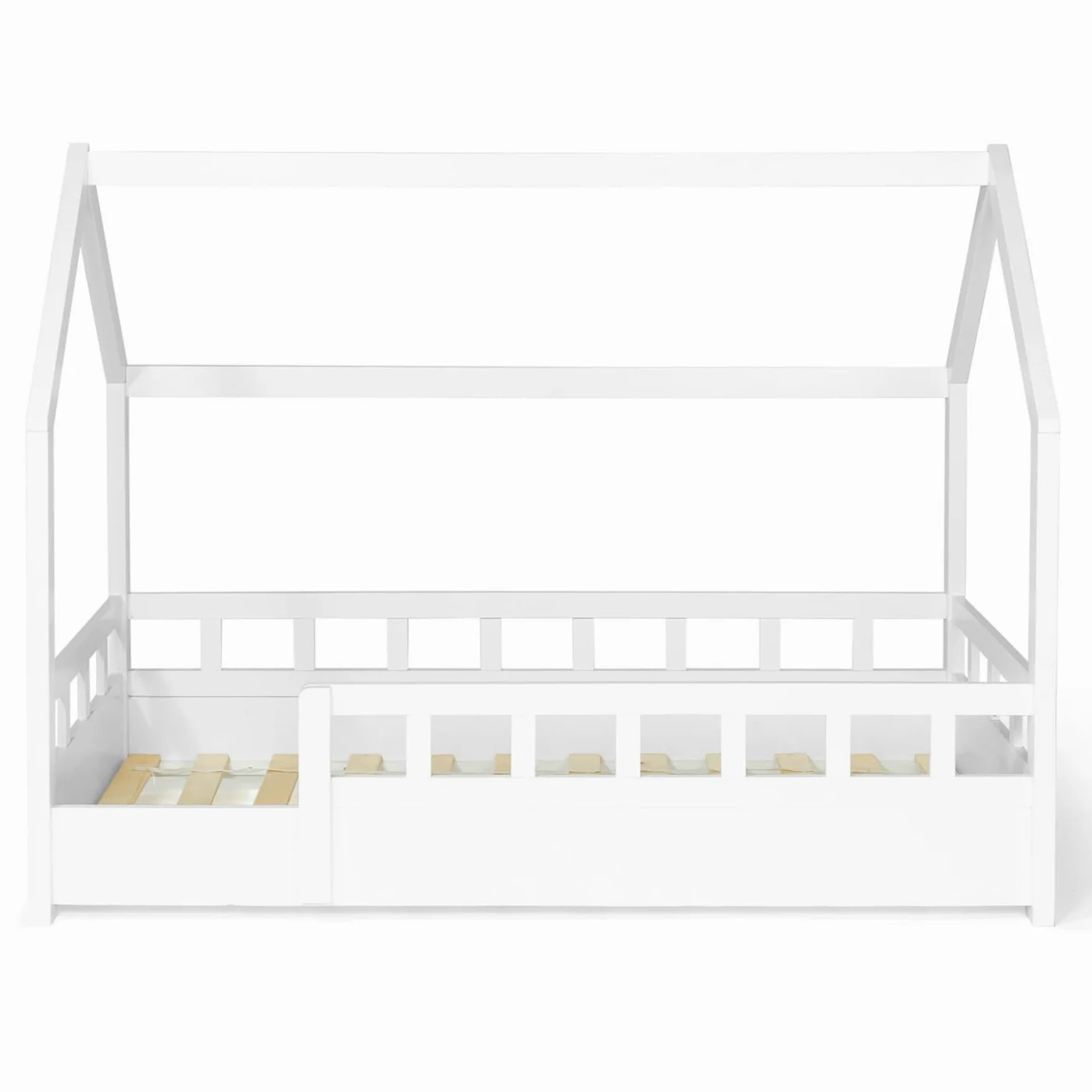 IDMarket - Lit cabane Enfant 80 x 160 CM NEREE Blanc avec sommier et barrières