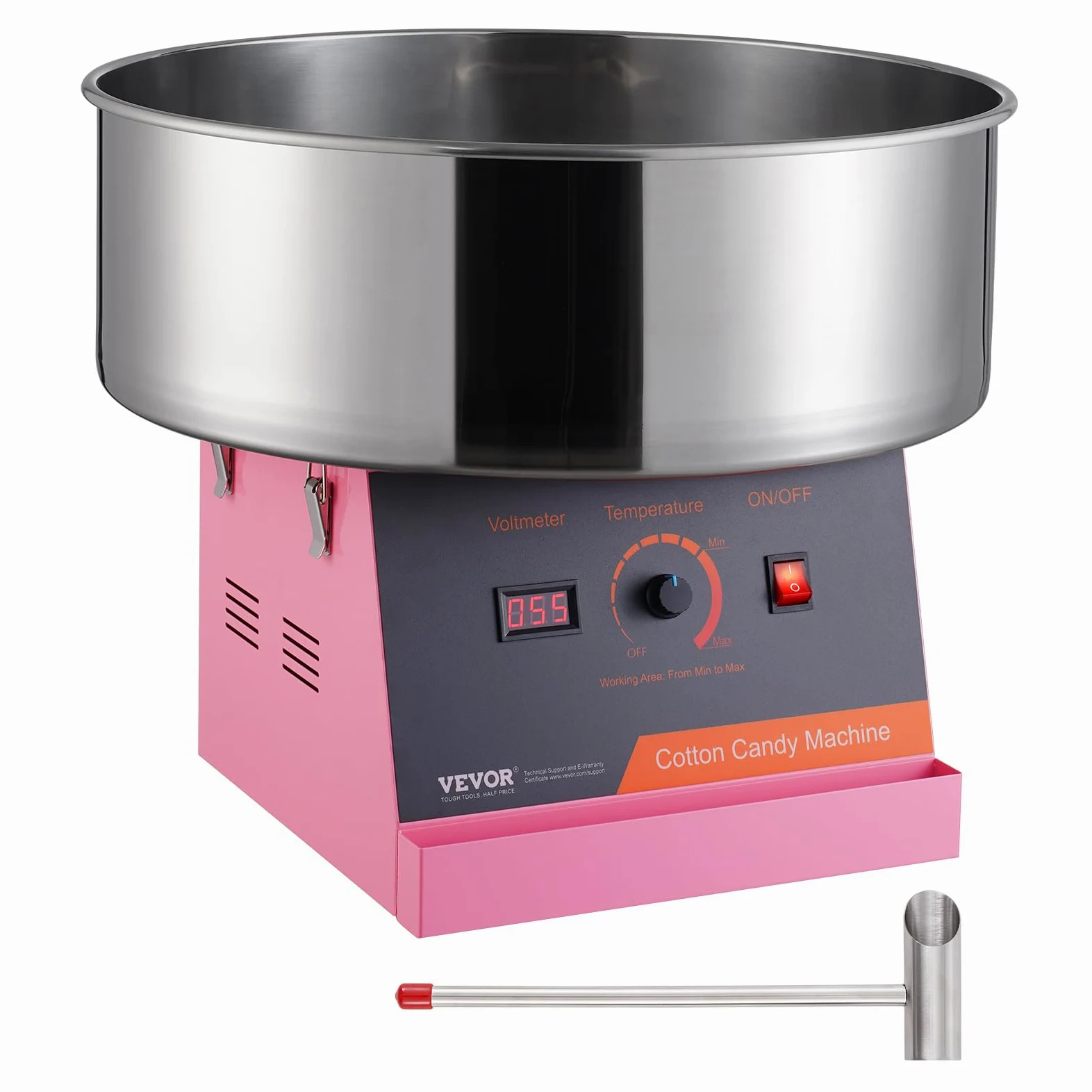 VEVOR Machine à barbe à papa électrique, 1000W, appareil à barbe à papa commercial avec bol en acier inoxydable et cuillère à sucre, parfait pour maison, anniversaire d'enfant, fête de famille (rose)