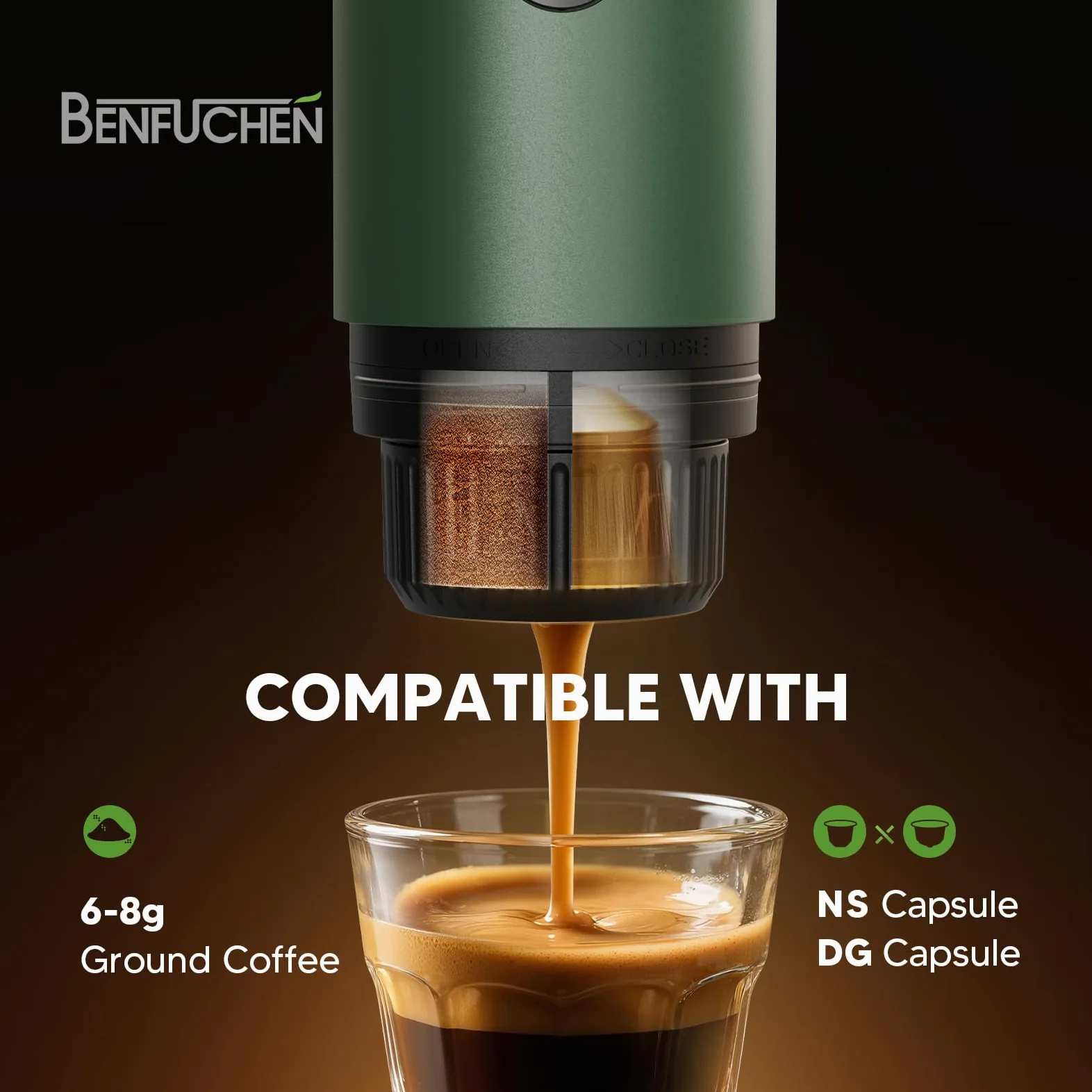 Machine à expresso portable 3 en 1 à 19 bars avec chauffage automatique, compatible avec les capsules NS et DG ainsi que le café moulu pour le camping, la randonnée, les voyages et la maison