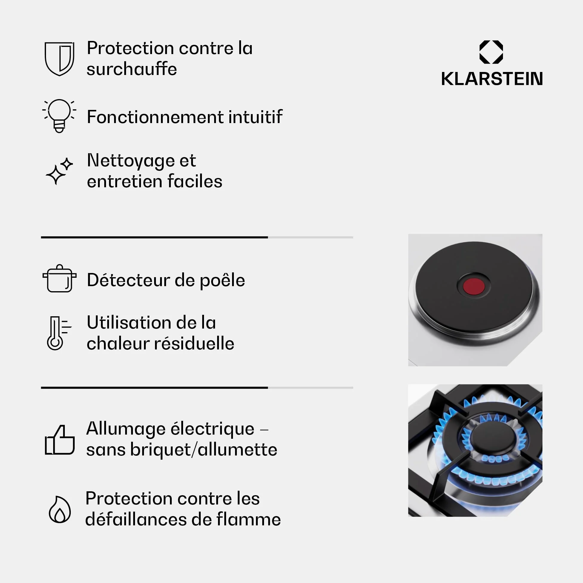 Klarstein MultiChef 5 Plaque De Cuisson Gaz Et Électrique, 4 Brûleurs Gaz & 1 Électrique, 10.1Kw, Acier Inoxydable, Allumage & Arrêt Automatique, Sécurité Enfants, Compacte 87X8X50Cm