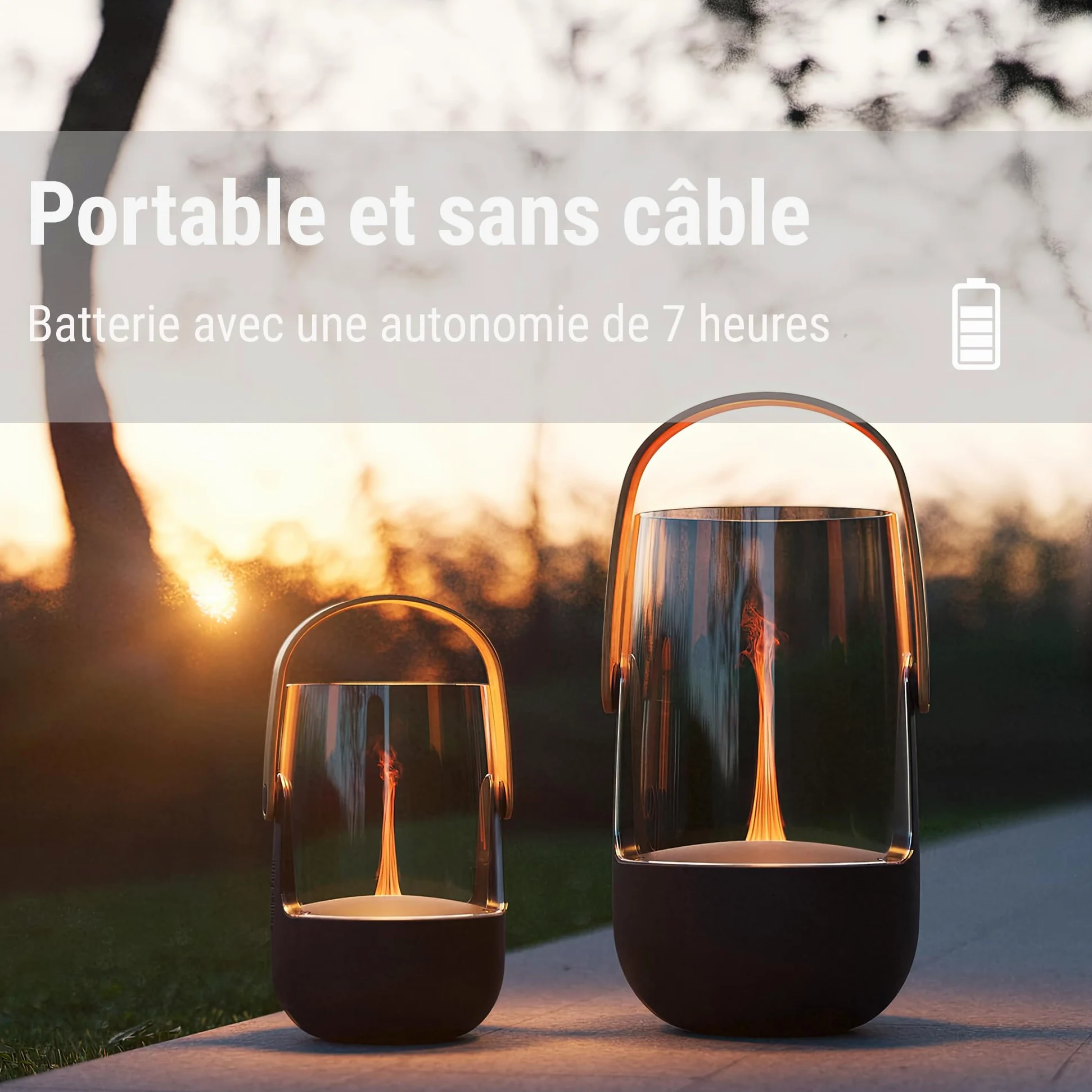 Stadler Form diffuseur d'arômes & lanterne Sophie little, avec batterie rechargeable jusqu'à 7h, l'intérieur et l'extérieur, parfumé, effet de flamme, pour huiles essentielles, noir, poignée en bambou