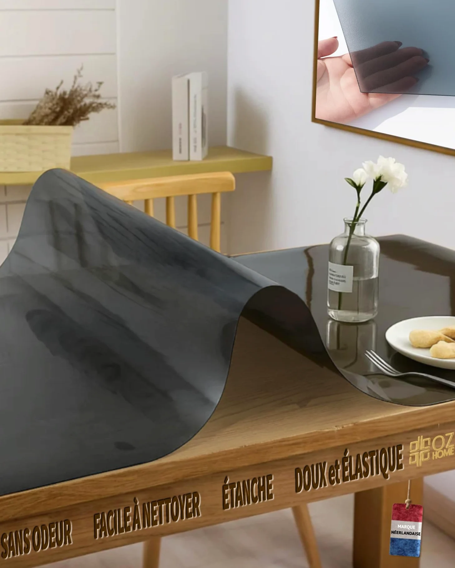 PVC Protege Table Transparent Noir 1,5mm - 100x120cm Nappe Transparente De Protection Étanche/Anti-glisse, Nappe Transparente Rectangulaire, Résist. Aux Rayures/Chaleur, Compatible Alimentaire