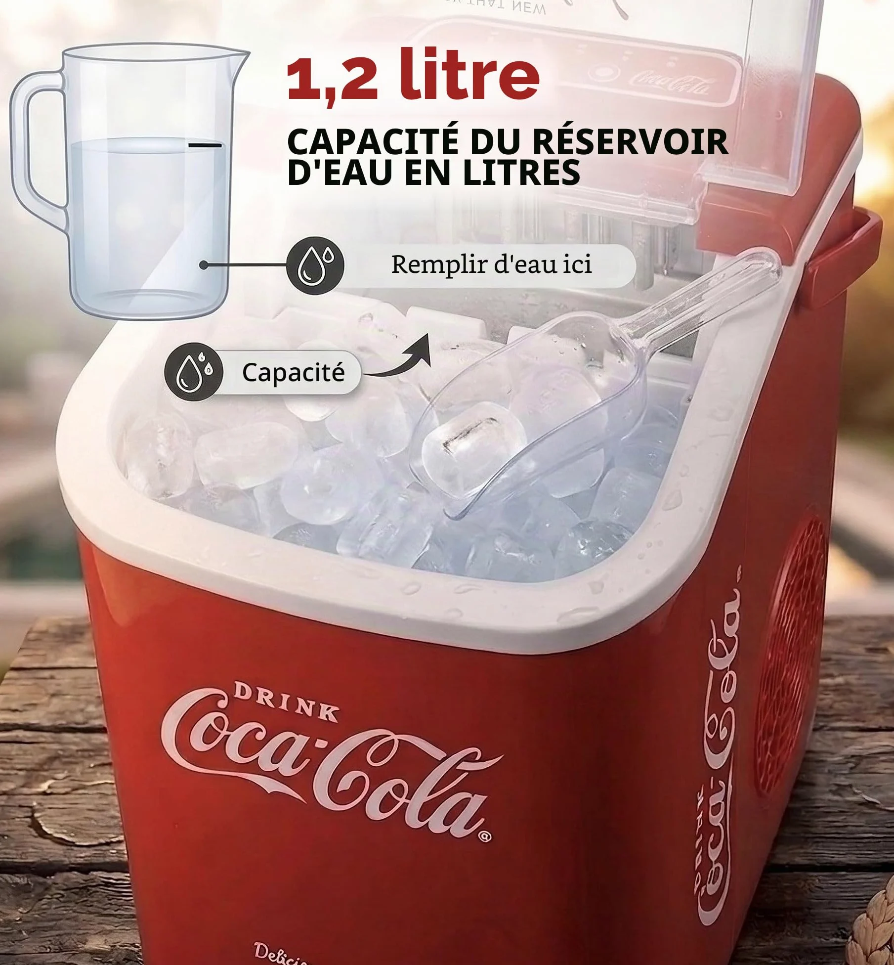 Machine à glaçons Salco Coca-Cola – Fabricant de glaçons avec 2 tailles de glaçons – Design rétro rouge – Machine à glaçons portable pour cocktails, boissons et soirées (10 kg par 24 heures - Rouge)