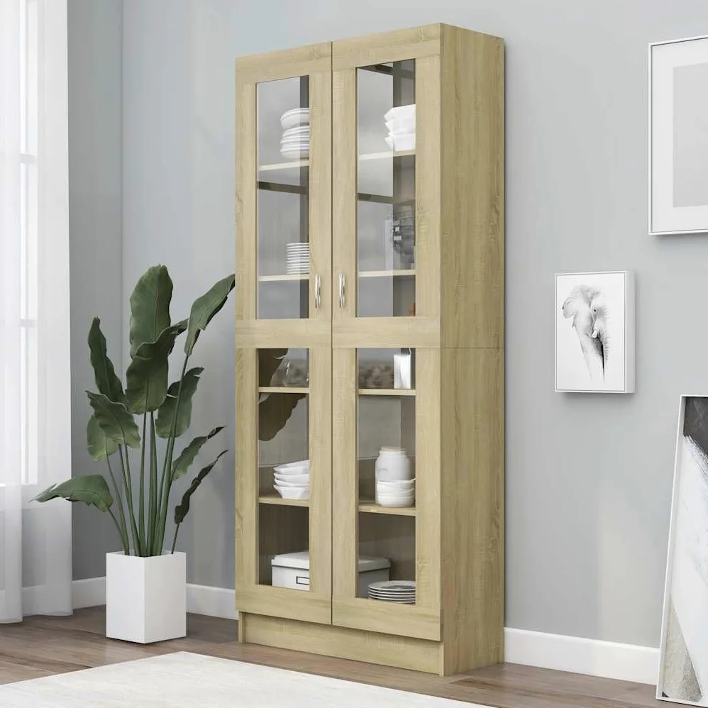 vidaXL Armoire Vitrine, Meuble de Rangement avec Compartiment, Étagère de Salon Salle de Séjour Chambre Intérieur, Chêne Sonoma Bois d’Ingénierie