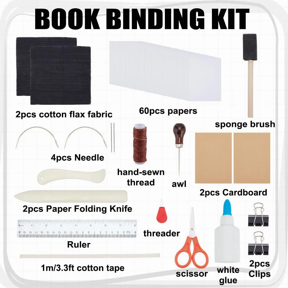 WEBEEDY Kit de Reliure Artisanale DIY Noir Complet pour Adultes Kit de Reliure Artisanale avec Fil Papier et Autres Outils pour les Débutants,10X15cm(A6)