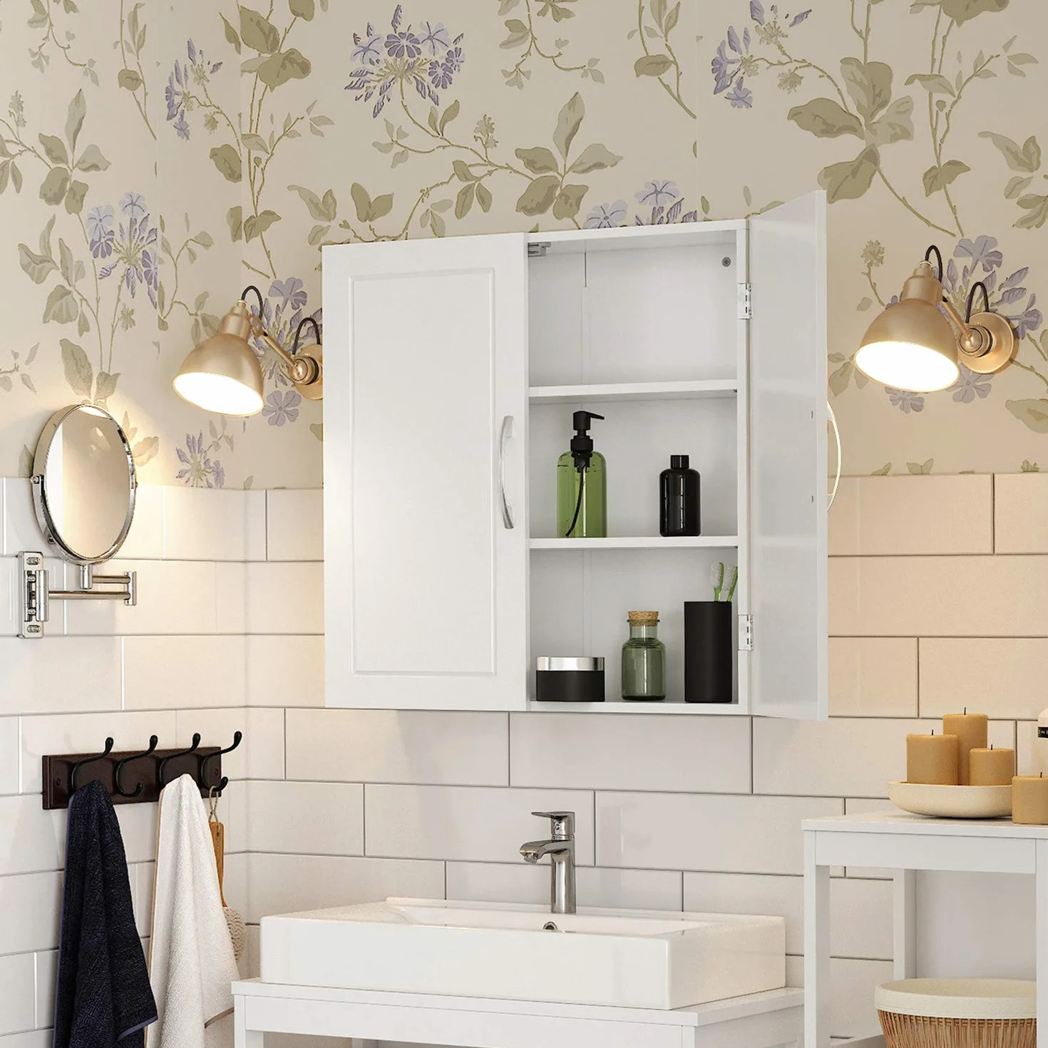 VASAGLE Armoire Murale pour Salle de Bain, Placard de Rangement Mural pour Salle de Bain, 18 x 60 x 60 cm, Armoire à Pharmacie avec Étagères Réglables, Blanc Nuage BBC320W01
