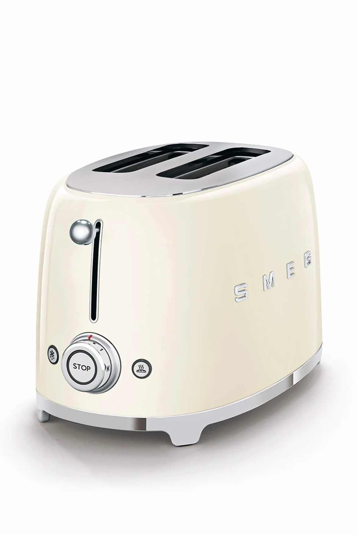 Smeg, Grille-pain 2 Tranches TSF01CREU, 2 Fentes 36 mm, 6 Niveaux de Brunissage, Fonction Chauffage, Décongélation et Bagel, Éjection Automatique du Pain, Ramasse Miettes, 950 W, Crème