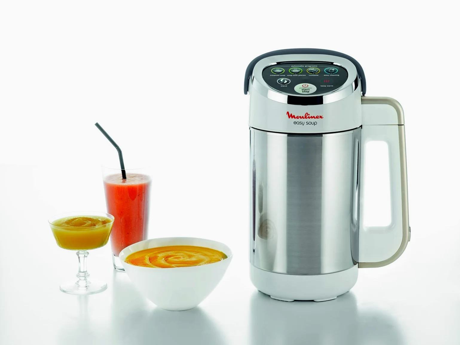 Moulinex Blender chauffant, Mixeur soupe, Puissance 1000 W, Capacité 1,2 L, 5 programmes automatiques, Double paroi, Maintien au chaud 40 min, Livret recettes, Easy Soup, Inox LM841B10