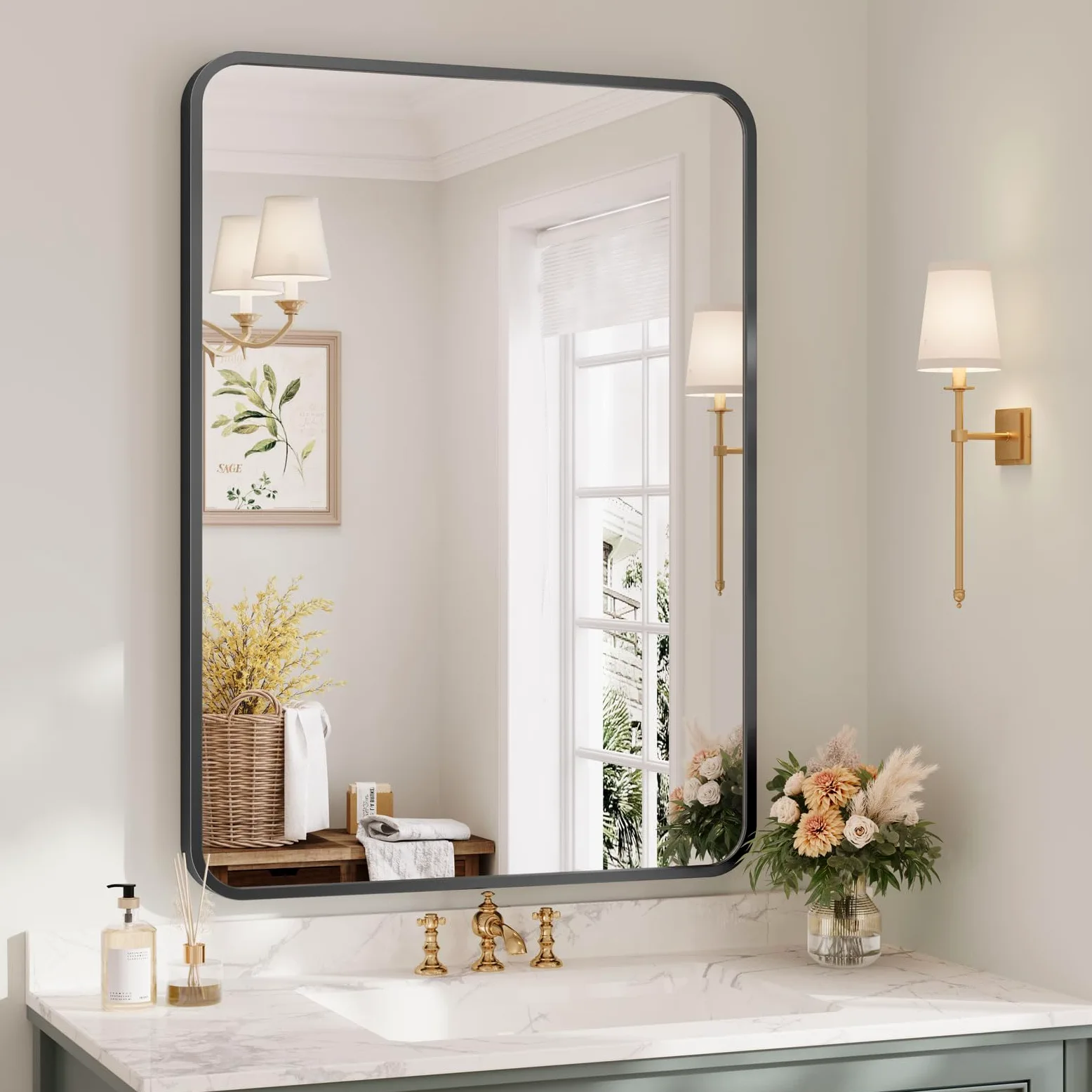 Dripex Miroir Salle de Bain 75x55cm Rectangulaire avec Cadre en Aluminium, Miroir Mural/Dressing/Salon Décoration HD Miroir de Maquillage (Noir)