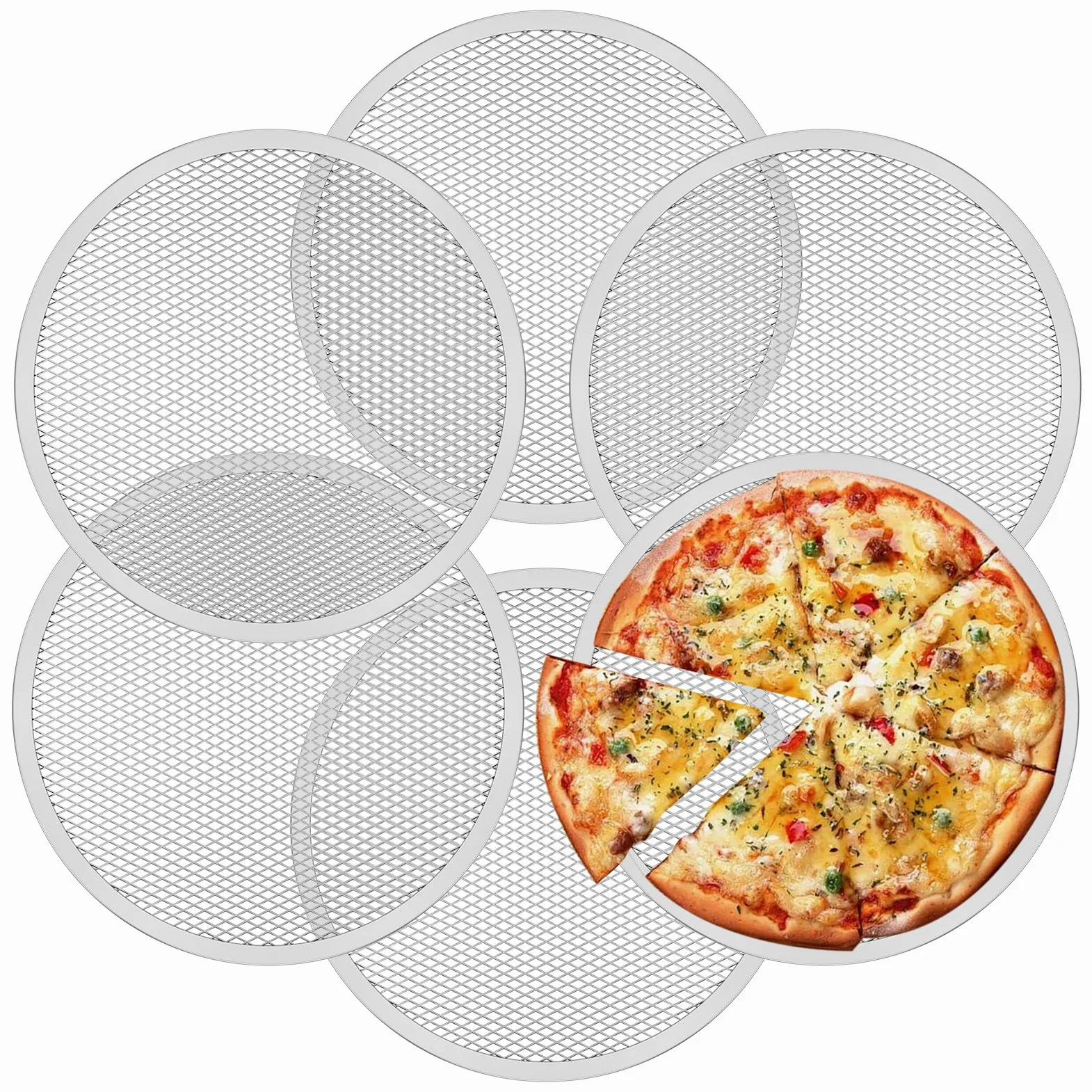 Lot de 6 grilles à pizza perforées antiadhésives de 30,5 cm - Rondes avec revêtement antiadhésif - Résistantes à la température - Réutilisables