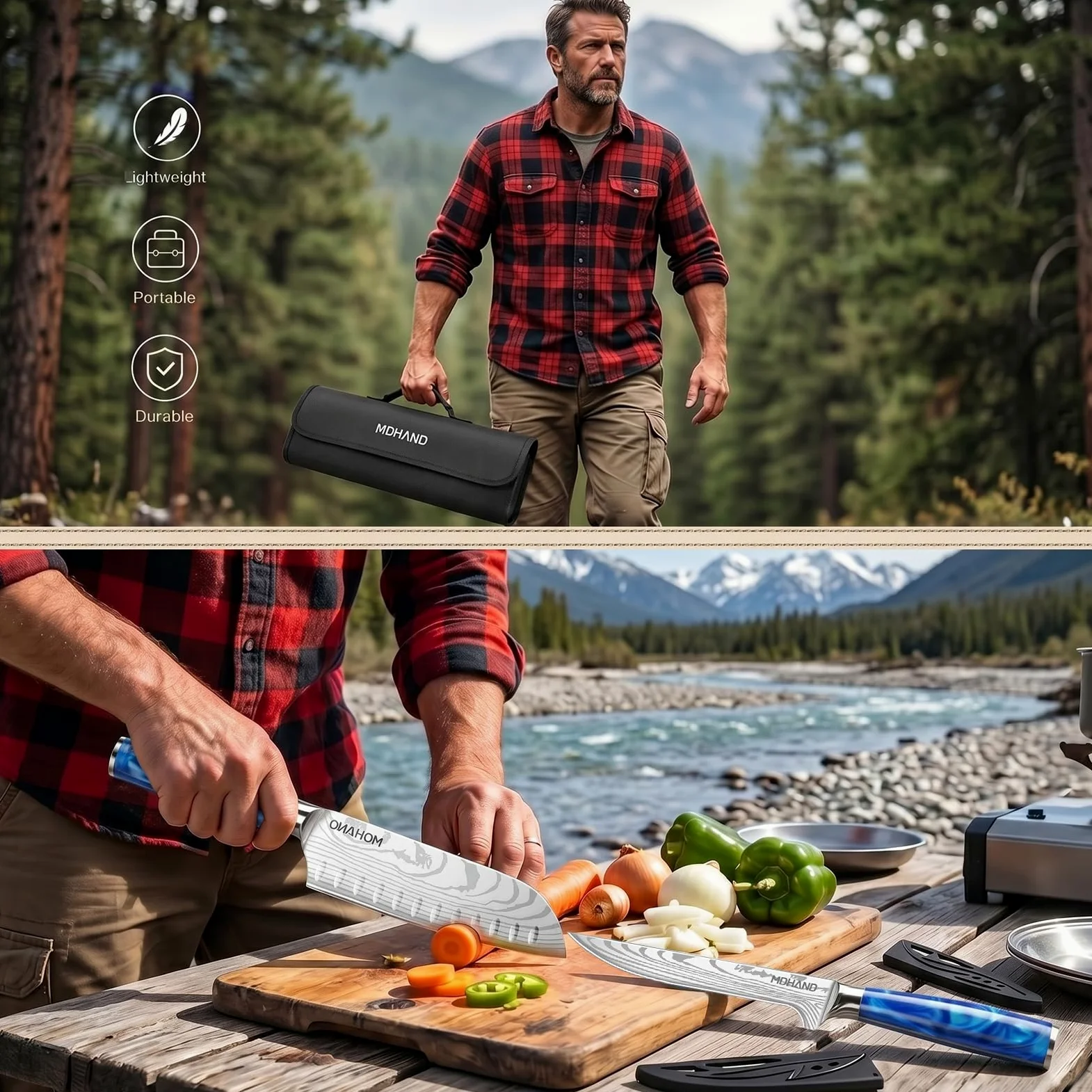 MDHAND Set de Couteaux de Cuisine, 8 pièces couteau cuisine professionnelle avec étui à roulettes, acier inoxydable à haute teneur en carbone extrêmement tranchant Ensemble de couteaux de cuisine