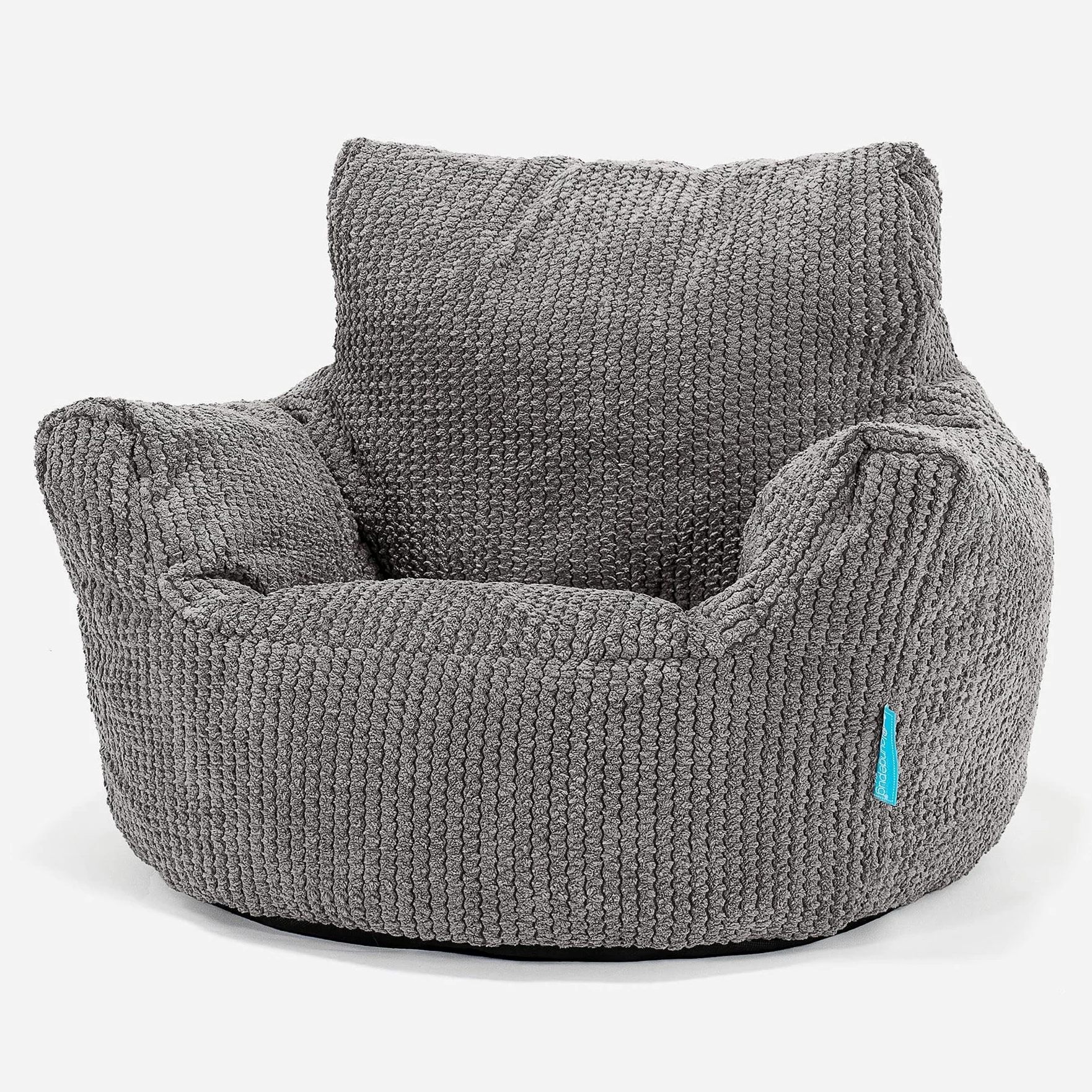 Lounge Pug Fauteuil Pouf Enfant Texturé Gaufré Pom Pom - Pouf pour Enfant, Fauteuil Pouf Cocooning & Douillet, Léger et Facile à Déplacer - Anthracite