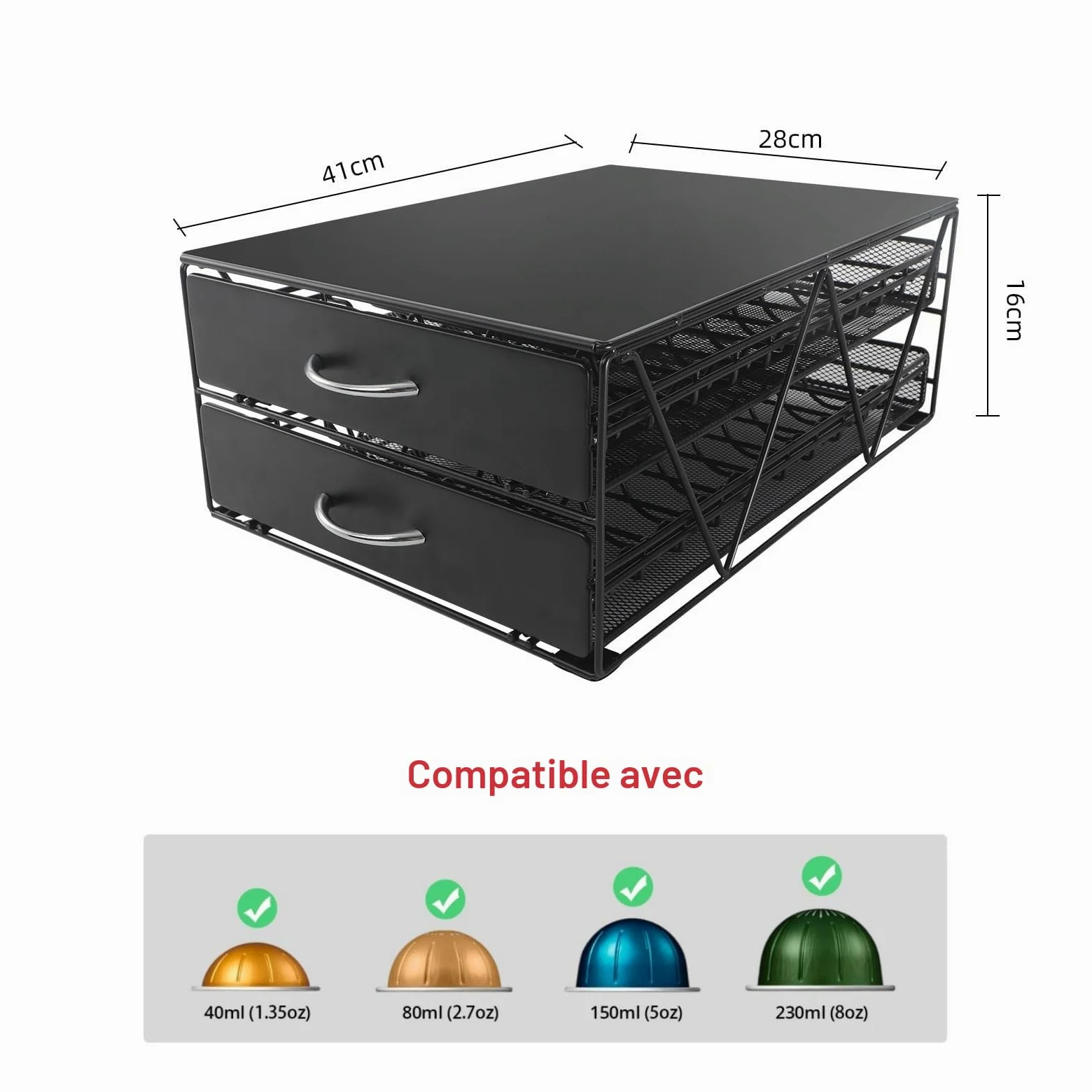 Porte Capsule pour 80 Vertuo Capsules, Support de Machine à Café avec 2 Tiroirs de Rangement Dosettes, Boite Range Dosettes Vertuo,Distributeur/Organisateur Capsules en Métal.