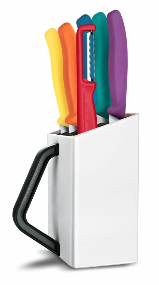 Victorinox Swiss Classic Bloc à couteaux, Profi Utility Block, 6 pièces, Incl. 5 couteaux à légumes et économe, rangement des couteaux, Blanc
