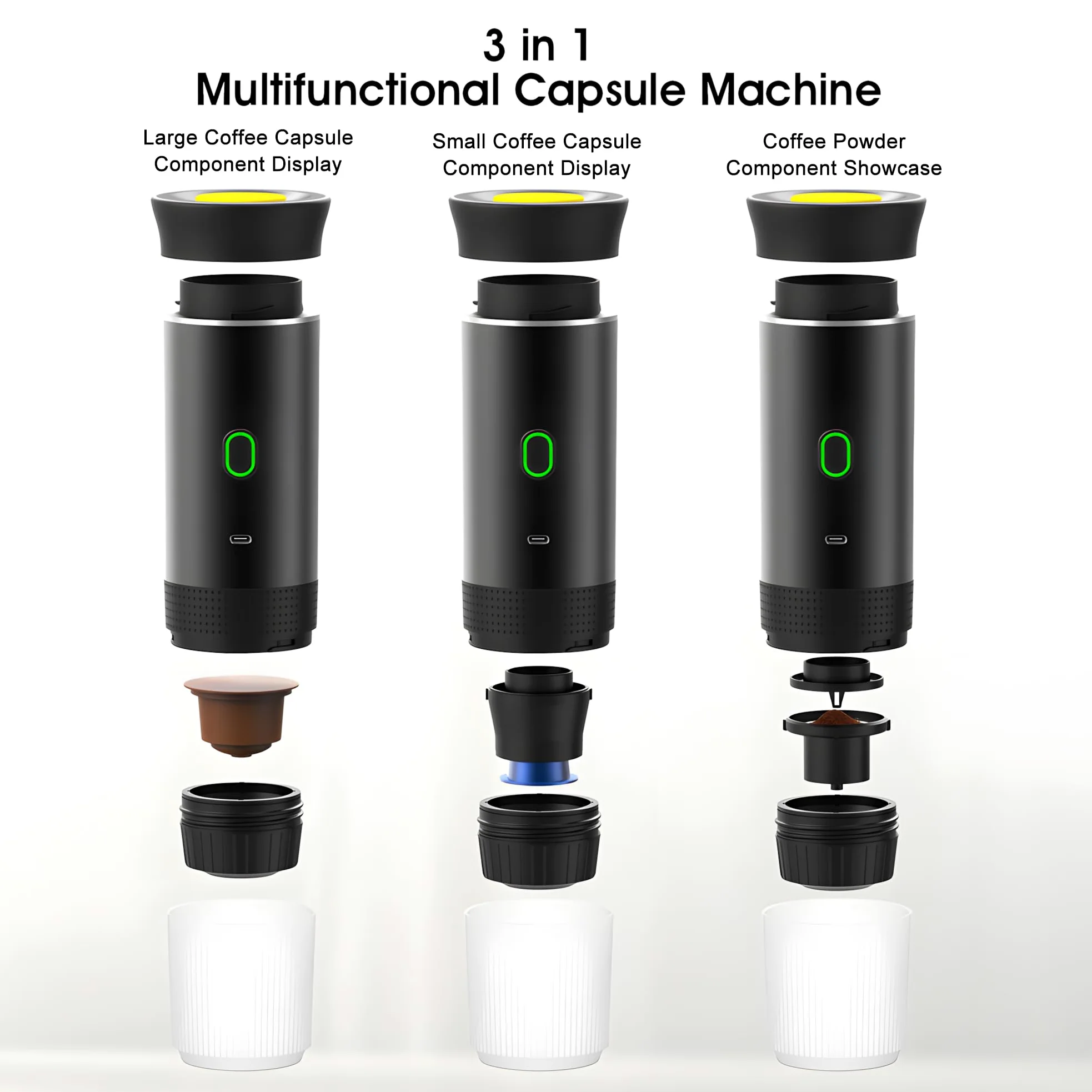 Machine à Cafe Portable, cafetière portable électrique à batterie, machine a espresso 12V pour camping, voyage et voiture, auto-chauffante, compatible café moulu et capsules NS