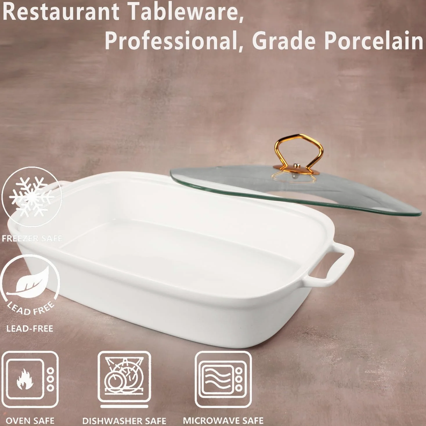 plat à gratin rectangulaire en porcelaine avec couvercle en verre, terrine de soupe de 1500 ML pour servir, plat chauffant pour buffets, plateau pour conserver les aliments, plat à gratin
