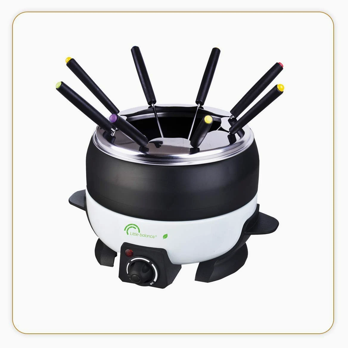 LITTLE BALANCE 8260 Happy Fondue 8 - Appareil à fondue 8 personnes - Caquelon anti-adhésif grande contenance 2 litres - Puissance 800 W - Noir & Blanc