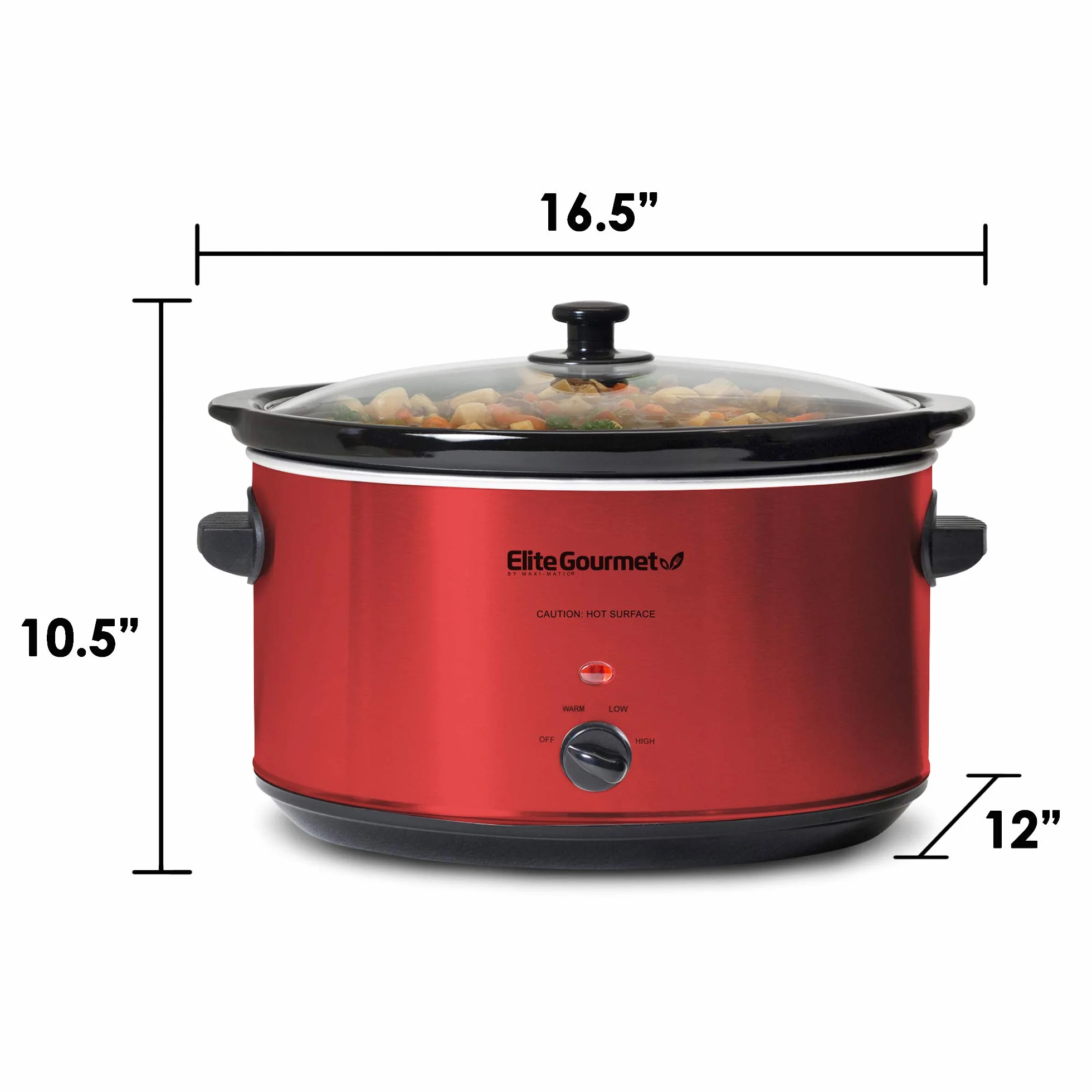 Elite Gourmet MST-900RXT Mijoteuse électrique en céramique format XL, température réglable, pour sauces et plats mijotés, couvercle en verre et cuve lavables au lave-vaisselle, 8 L, rouge métallisé