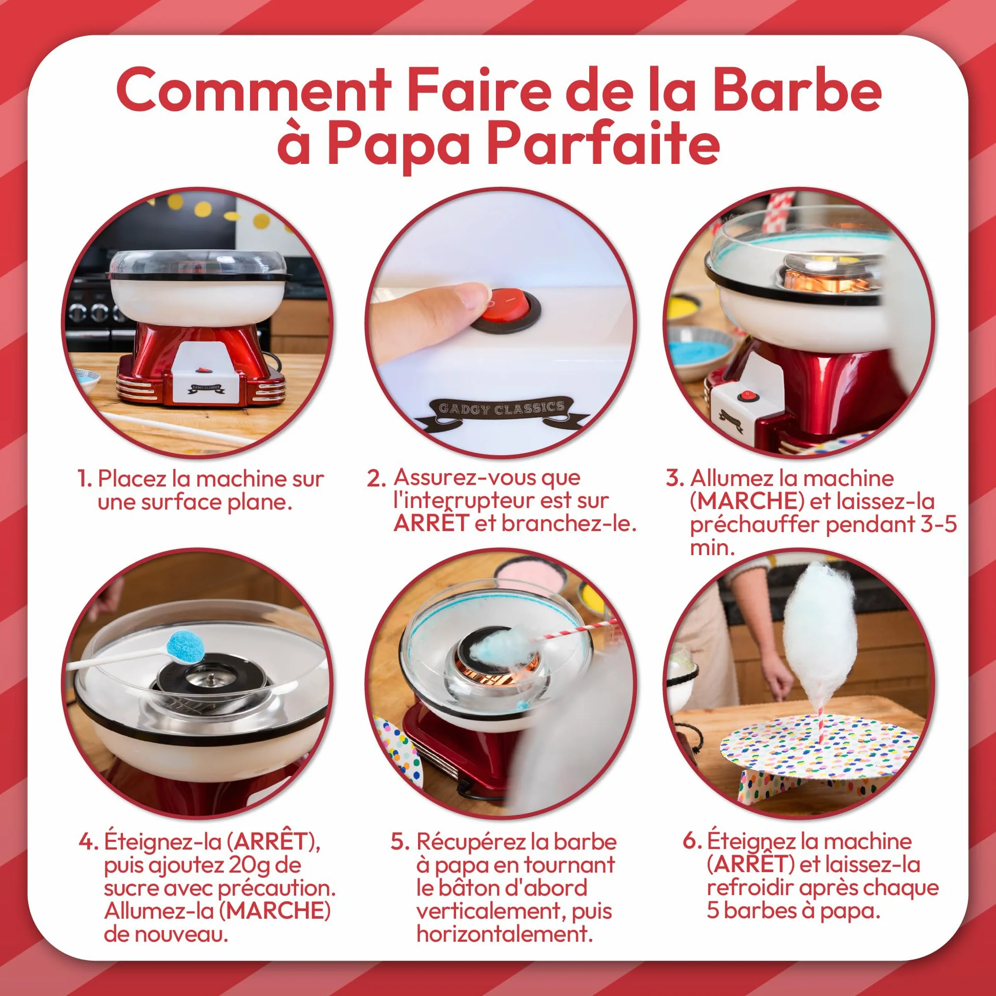 Gadgy Machine à Barbe à Papa - Machine à Barbe à Papa Rétro - Machine à Barbe à Papa Maison pour Fêtes d'Anniversaire d’Enfants – S’Utilise avec du Sucre ou des Bonbons