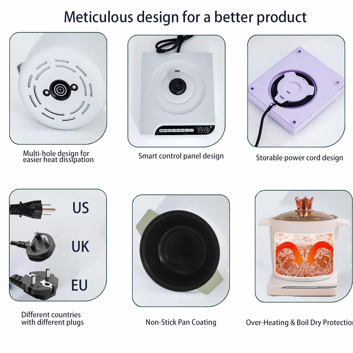 Fondue électrique, poêle antiadhésive de 1,5 l, cuisinière intelligente multifonction avec isolation thermique, mini Ramen pot, poêle électrique multifonction pour la maison/bureau/dortoir, blanc