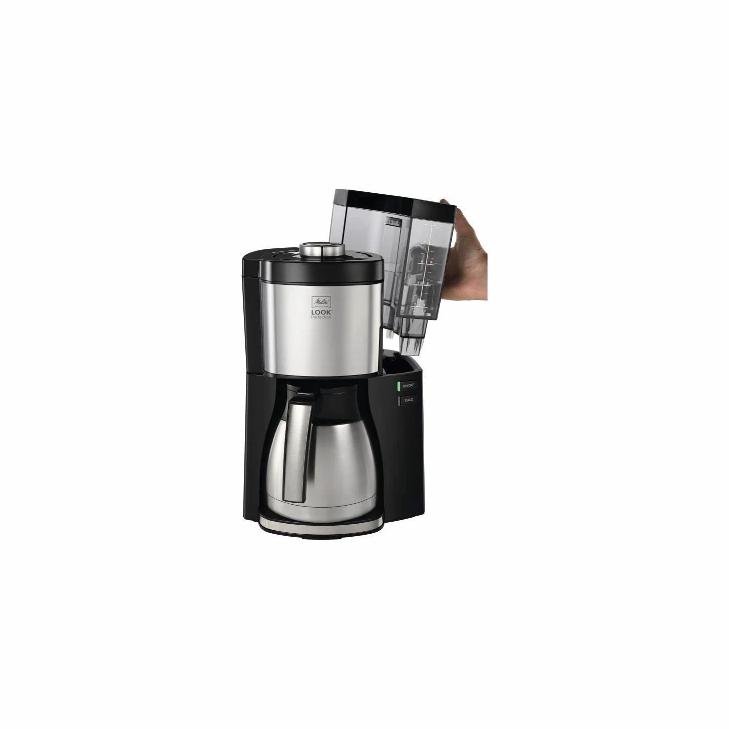 Melitta LOOK Therm Perfection 1025-16 Cafetière filtre isotherme, 10 à 15 tasses, réservoir d'eau amovible et programme de détartrage, Noir/Inox