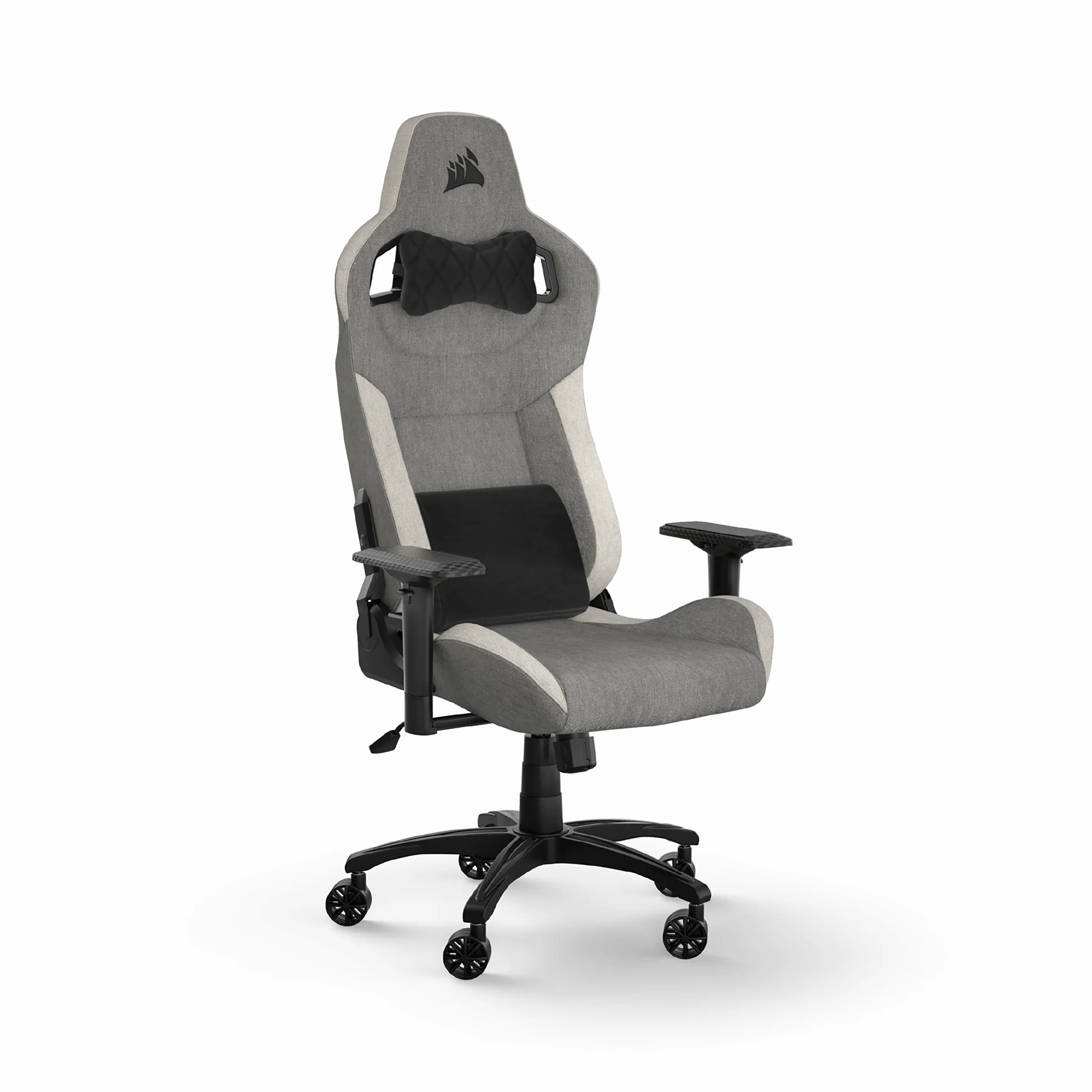 Corsair T3 Rush Fabric (2023) Fauteuil Gaming – Gris et Blanc | Revêtement en Tissu Doux, Coussin Détachable pour La Nuque et Support Lombaire à Mémoire de Forme