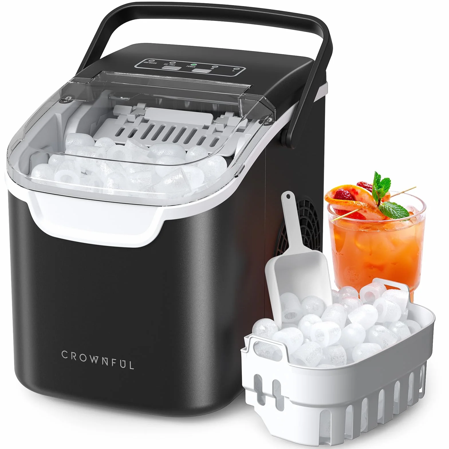 CROWNFUL Machine à Glaçons Portable, 8 Glaçons en 6 Minutes, Machine à Glaçons Autonettoyante 12 kg/24 h pour Maison, Cuisine, Bureau, Bar et Fête