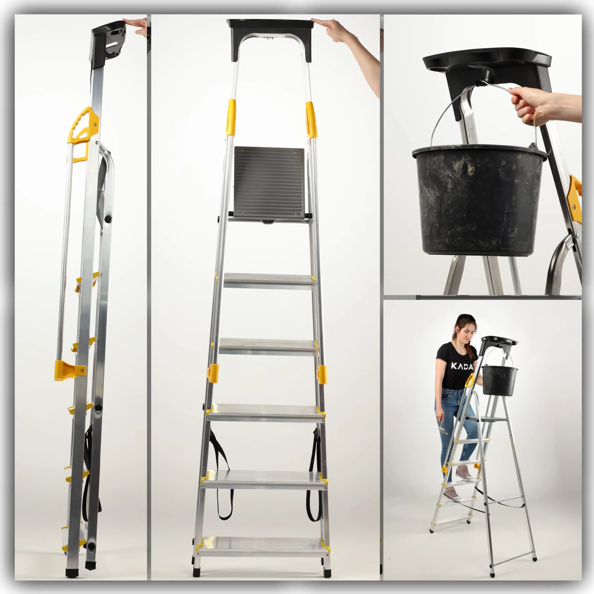 KADAX Échelle en Aluminium avec Une Capacité de Charge de 150 kg, Escabeau avec Conception Robuste pour Travaux Domestiques et Professionnels (6 Marches)