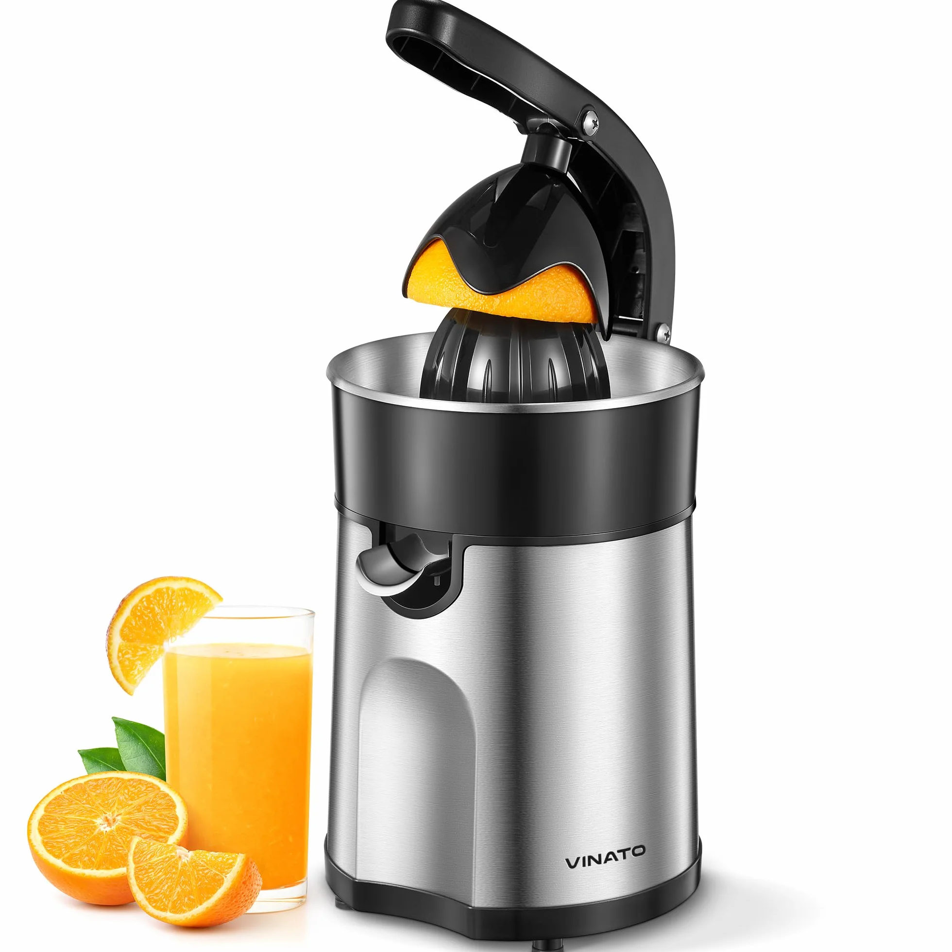 Vinato Presse agrumes électrique, presse-orange électrique avec 2 cônes interchangeables, lavable au lave-vaisselle, sans BPA, Presse agrumes électrique pour orange, citron et pamplemousse