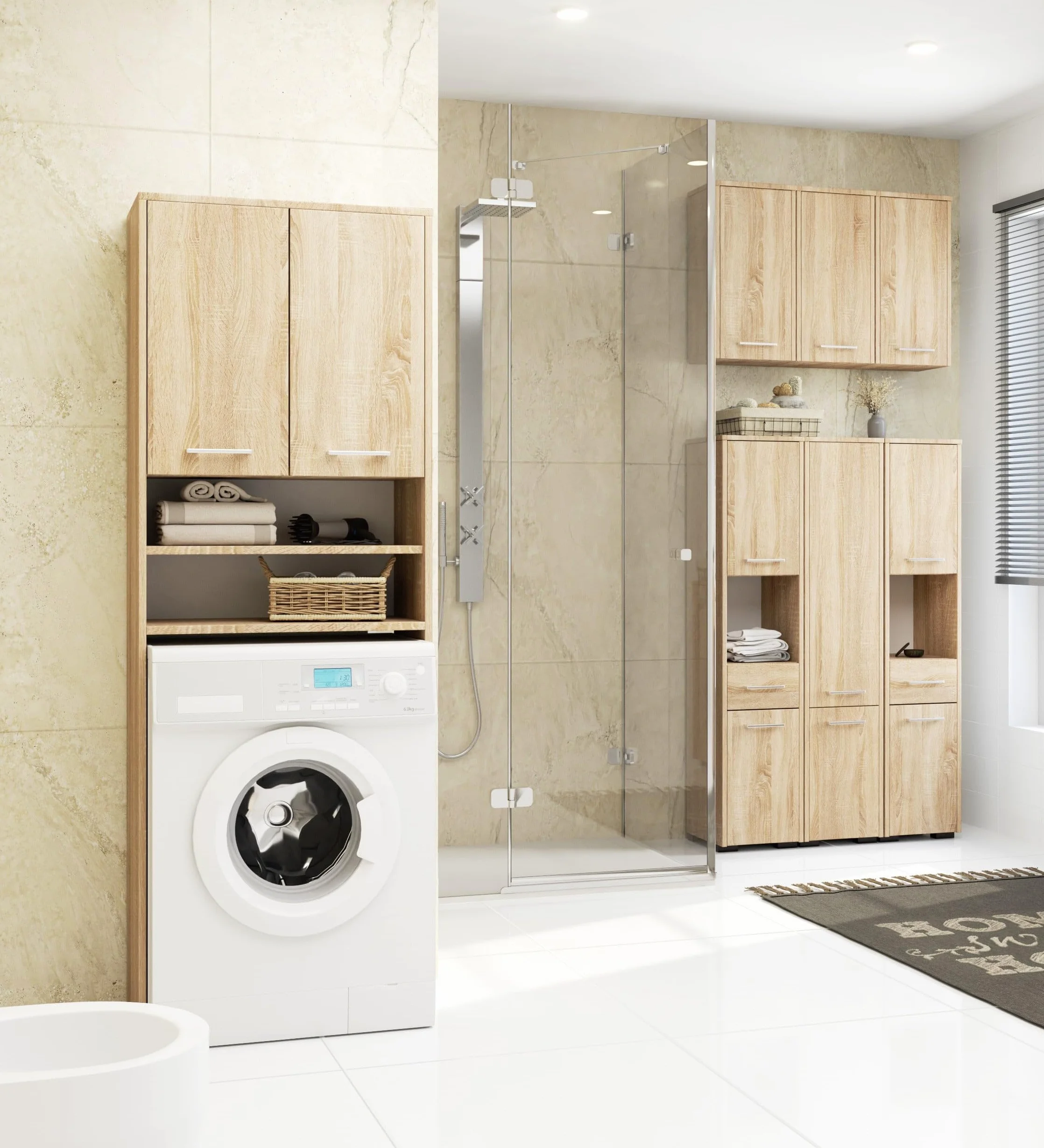 AKORD Meuble Haut WC Suspendu | Fin L60 | 2 Portes | Etagere Murale | Commode Salle de Bain | Armoire | Rangement | Toilette Mural | Placard Cuisine | L60 x H60 x P22,5 cm | 18 kg | Chêne de Sonoma