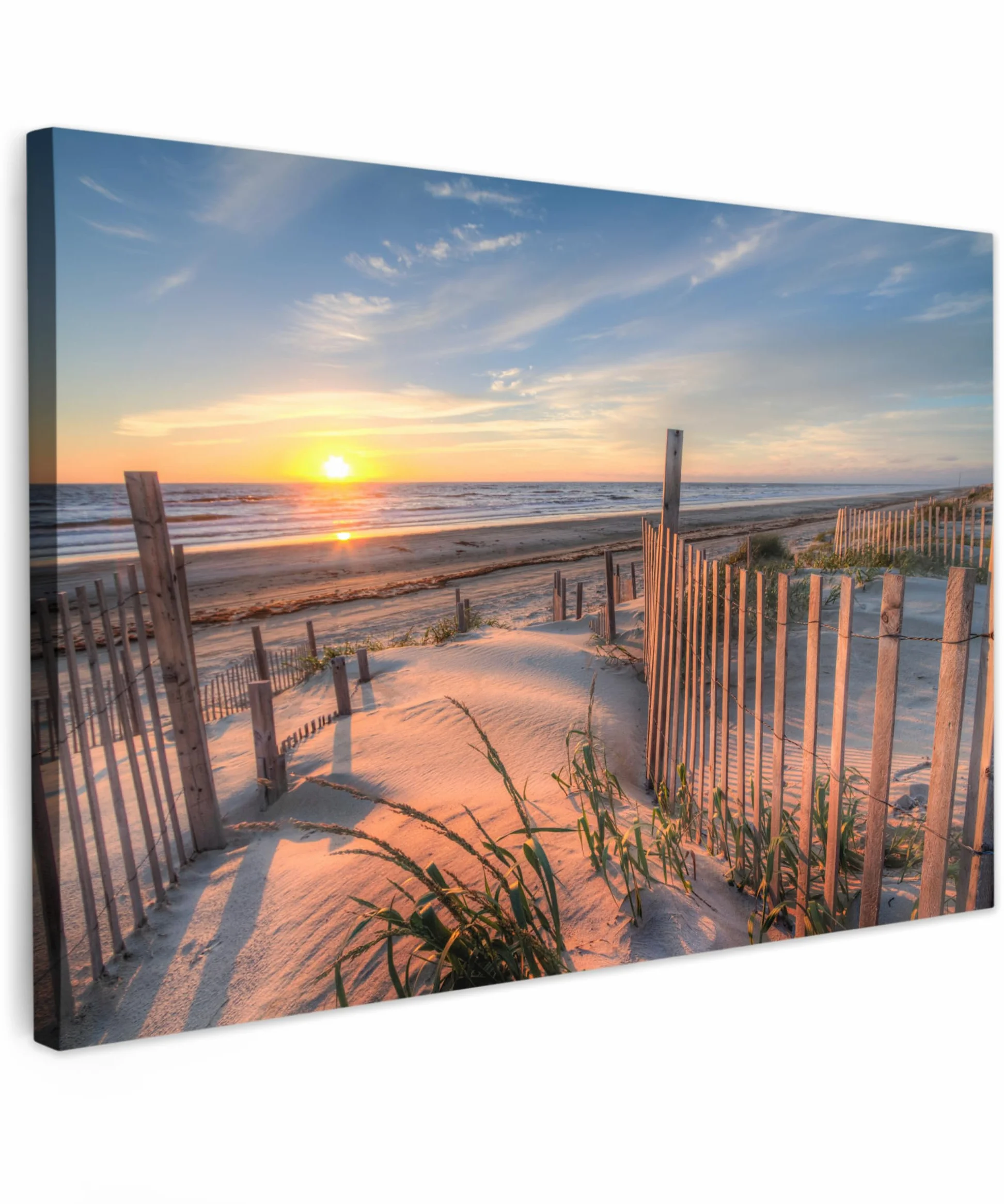 MuchoWow© Impression sur Toile Decoration Murale Peinture 90x60 cm Tableaux Decoratifs Muraux Déco Chambre Tableau Salon Dune - Coucher de soleil - Plage - Plantes - Mer