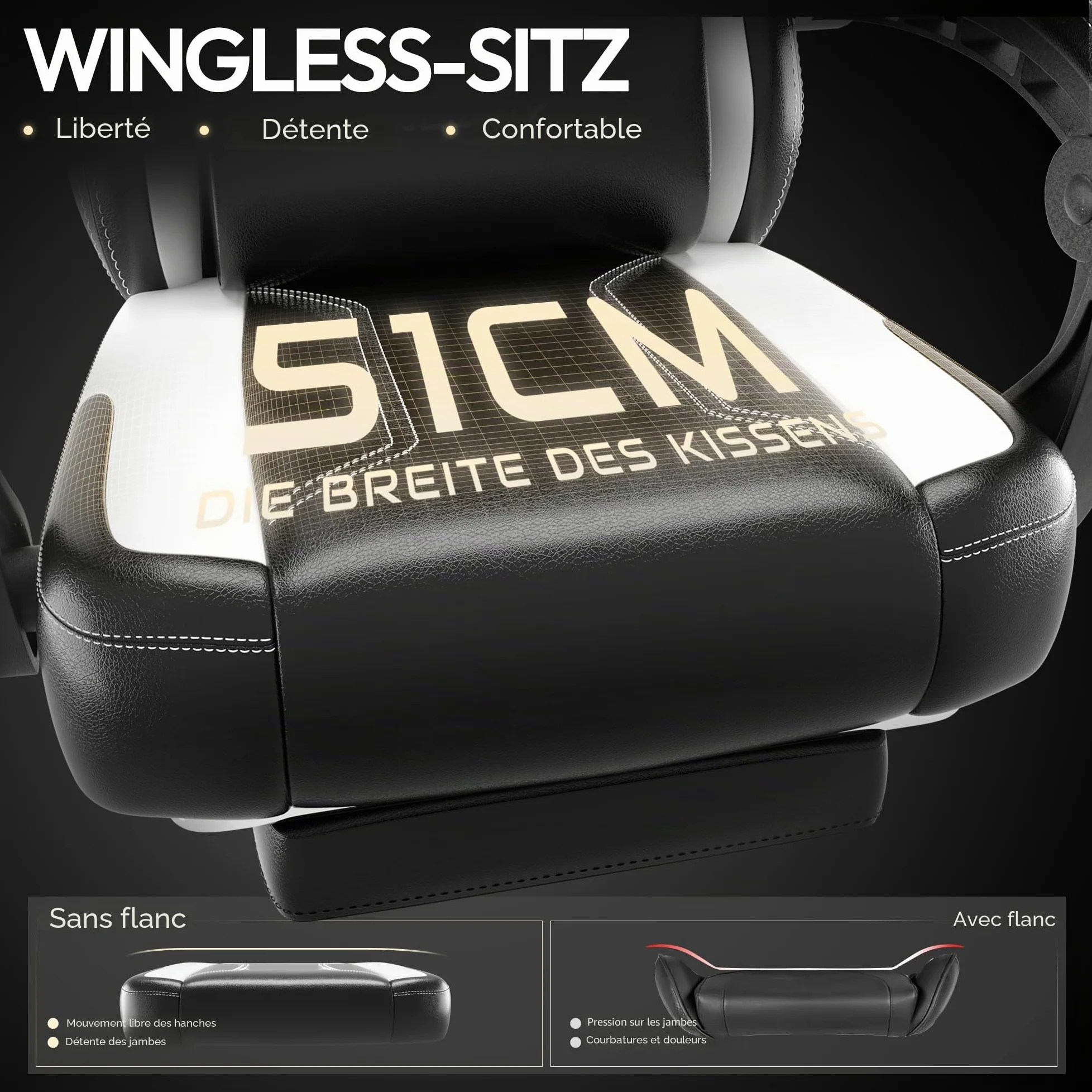 Dowinx Chaise de gamer, ergonomique, avec soutien lombaire, en cuir synthétique et polycarbonate, dossier élargi, charge maximale de 150 kg, blanche