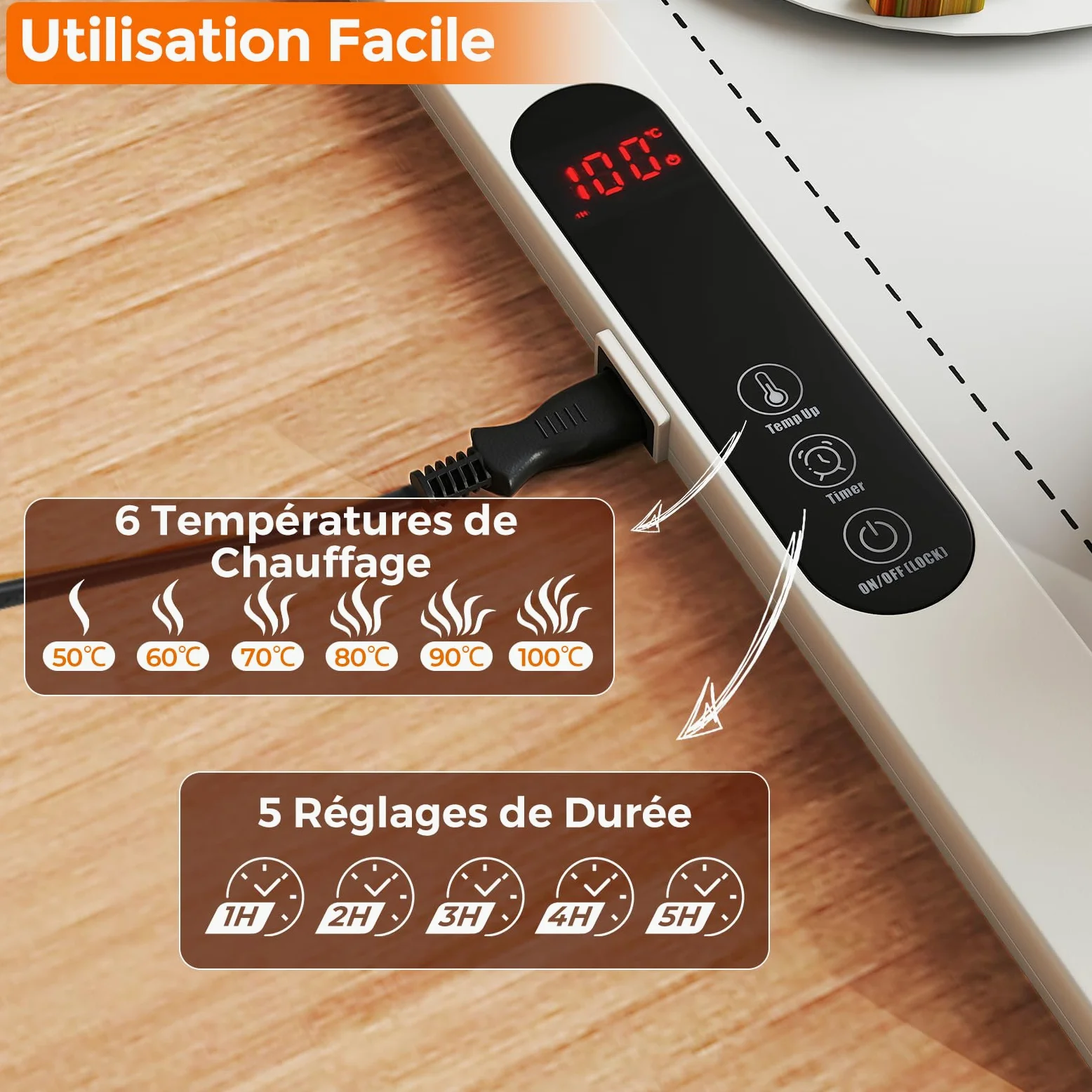 COSTWAY Chauffe Plat Électrique Pliable pour Aliments, Tapis Chauffant avec Température et Minuterie Réglables, Plateau Chauffant en Silicone Enroulable, Contrôle Tactile, pour Fêtes, Buffets (Blanc)
