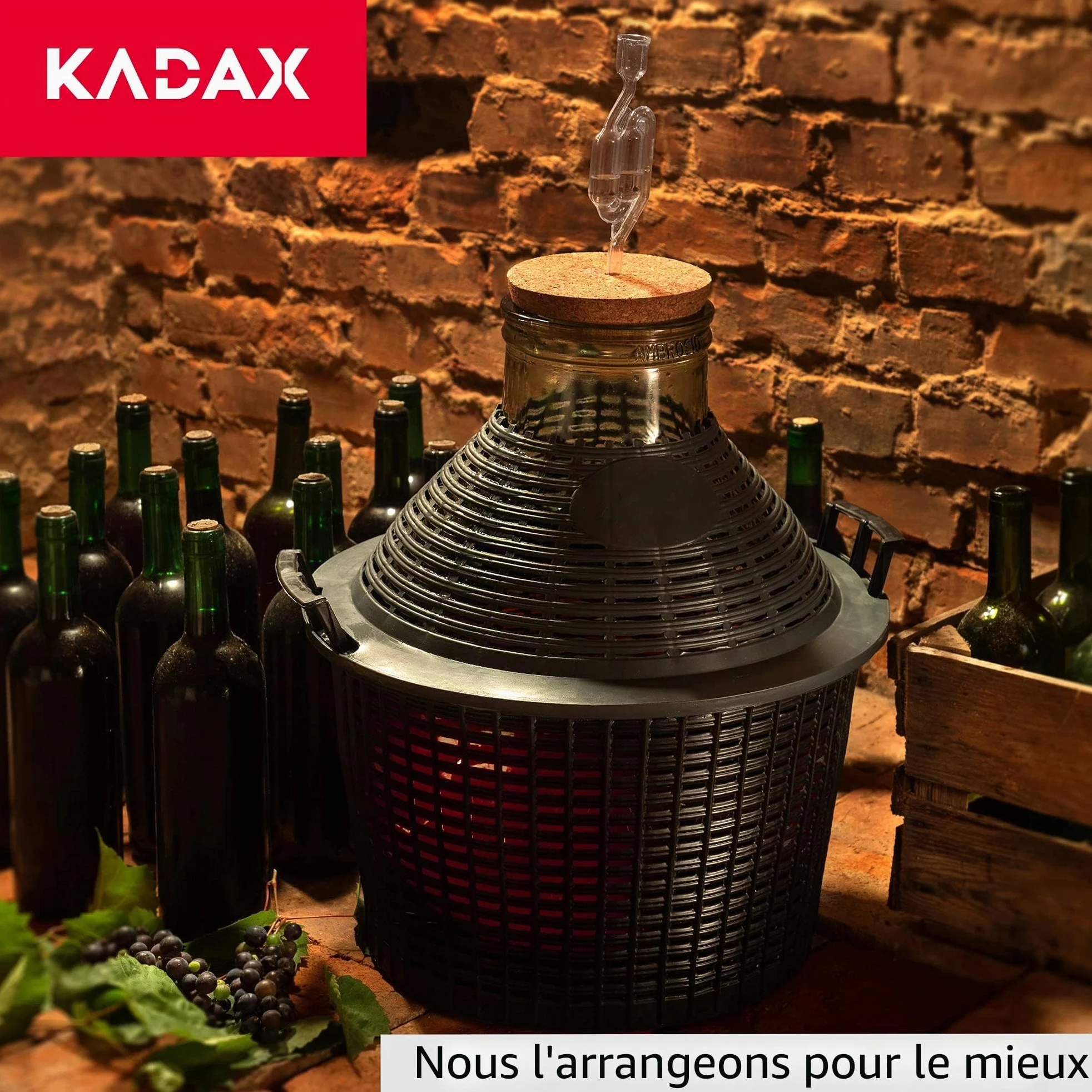 KADAX bonbonne en Verre 15L – Ballons de Fermentation à Large Ouverture avec Panier pour vin, bière & cidre